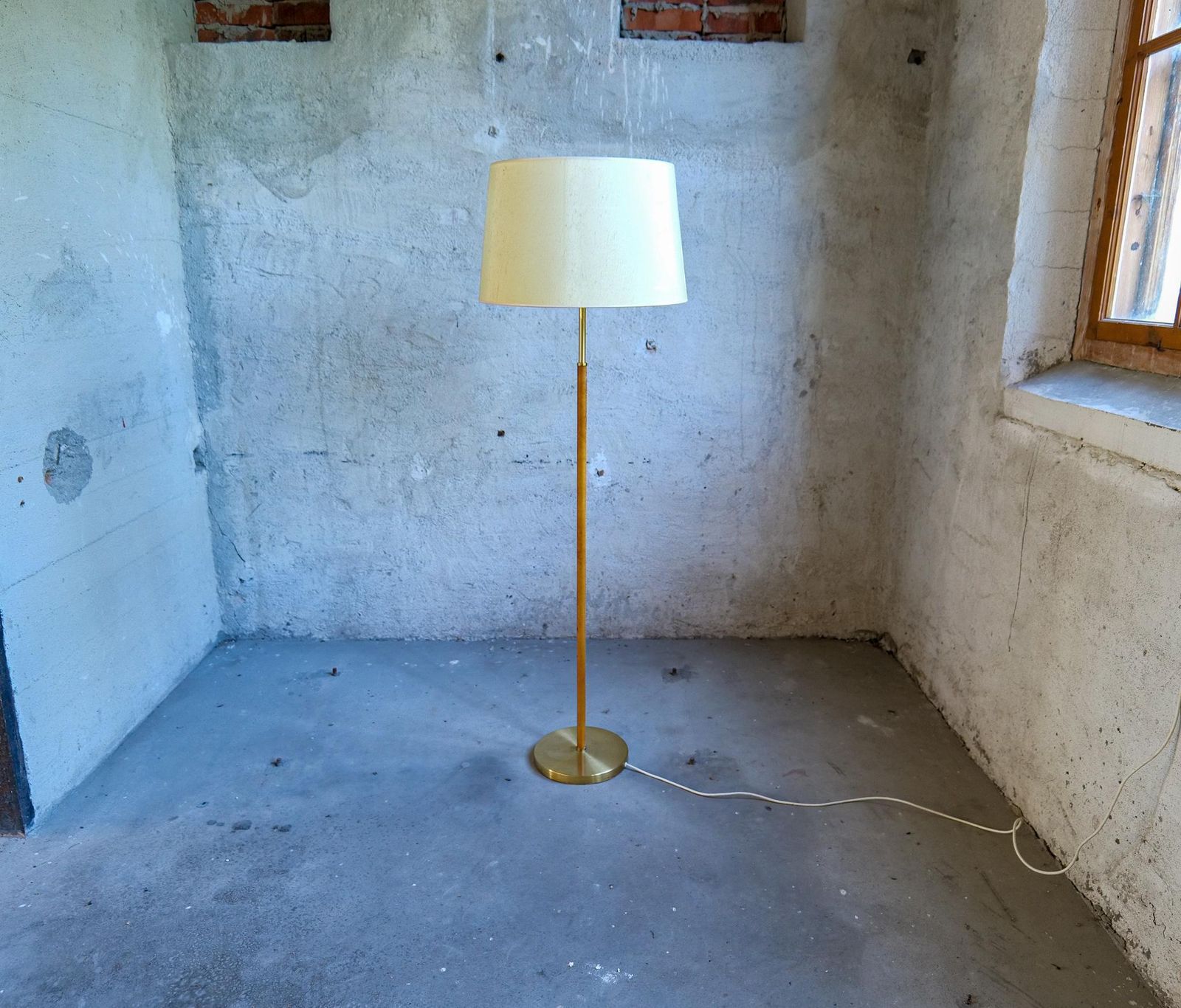 Midcentury Modern Leather Brass Floor Lamp Atelje Lyktan, Sweden photo for sale
