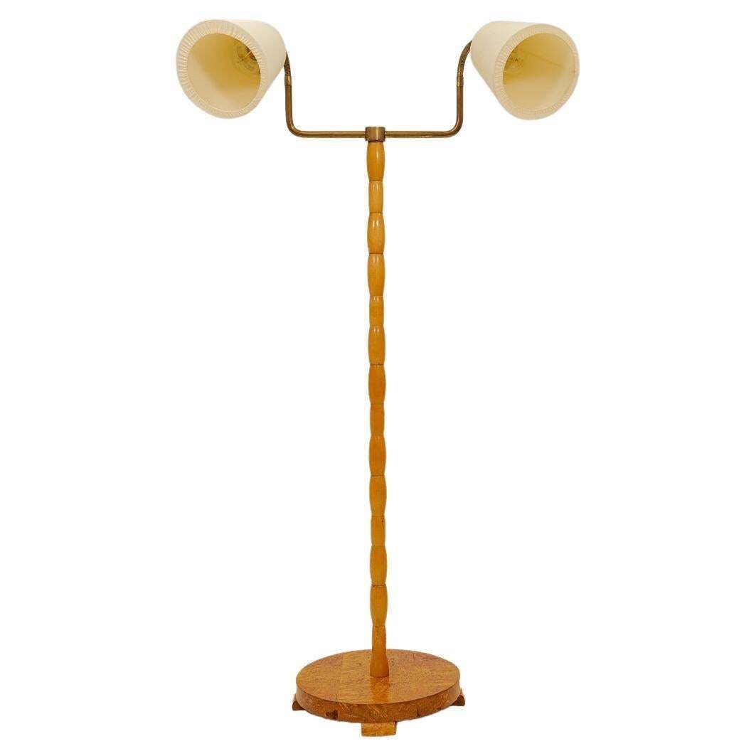 Midcentury Organic Floor Lamp In Birch And Brass Sweden, 1950s
