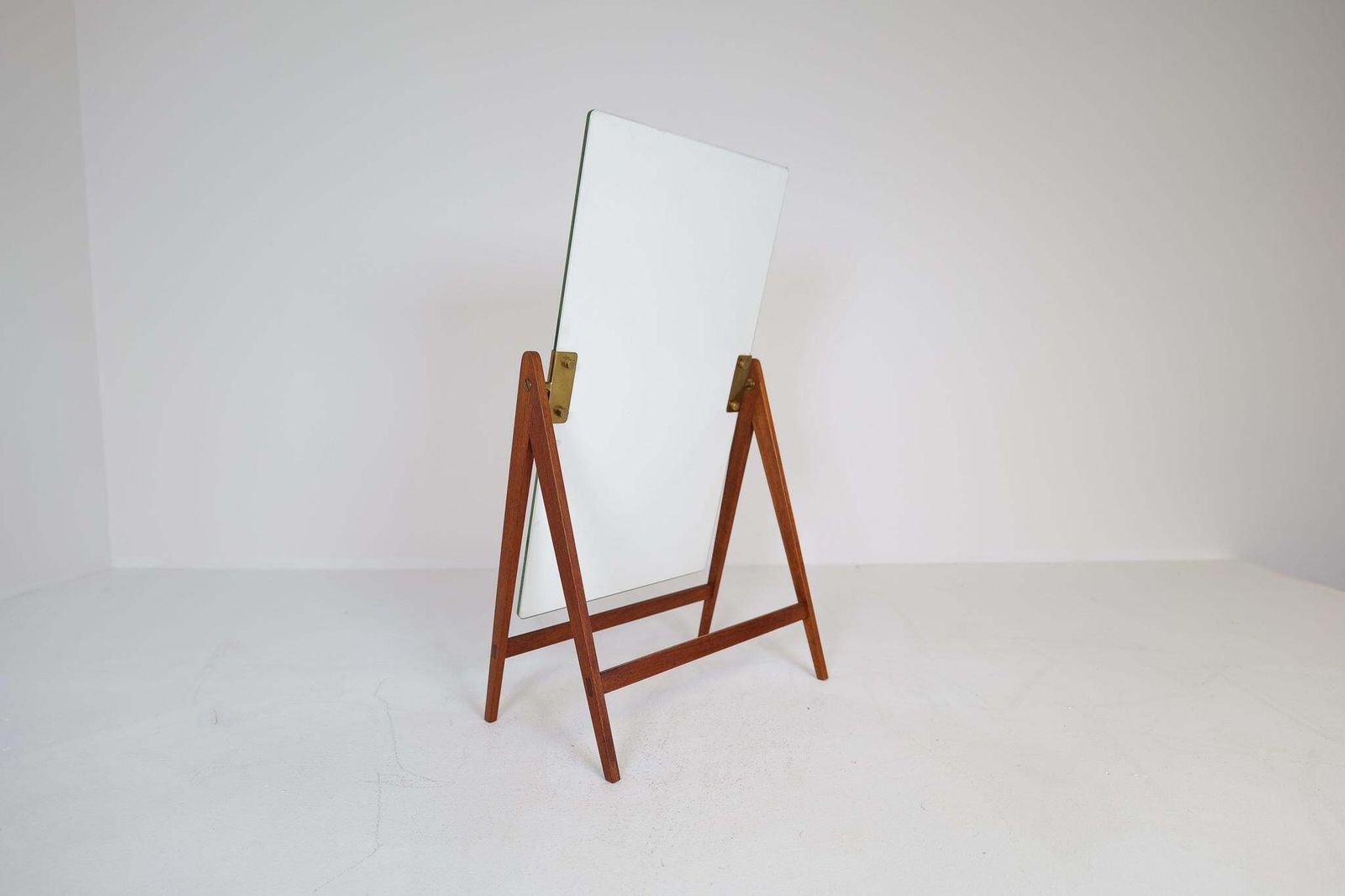 photo furniture Mid Century Hans Agne Jakobsson Brass And Teak Large Rare Table Mirror, Sweden