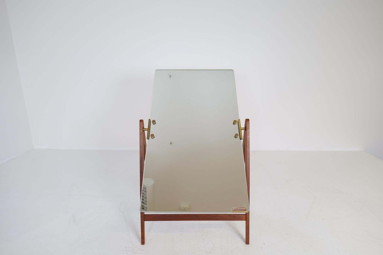 photo vintage Mid Century Hans Agne Jakobsson Brass And Teak Large Rare Table Mirror, Sweden
