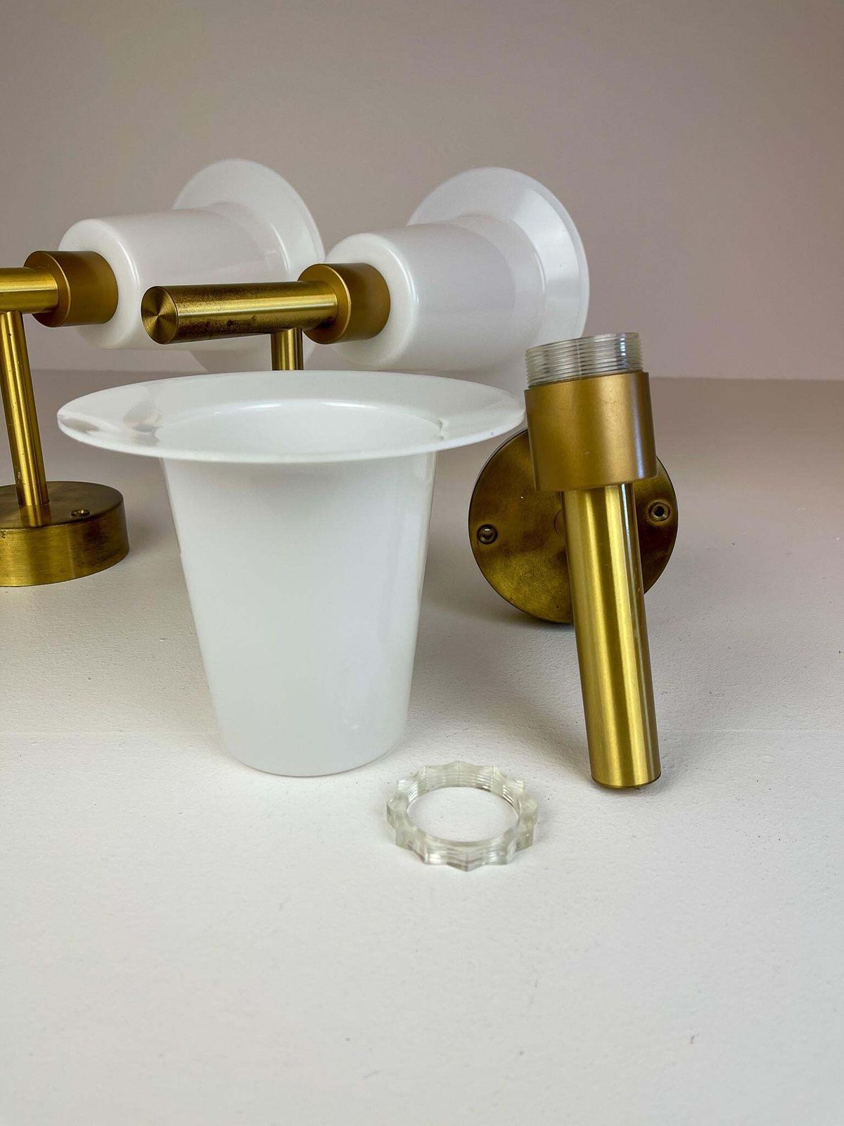 photo vinterior Midcentury Wall Mounted Brass And Acrylic Lamps Luxus, Sweden, 1960s
