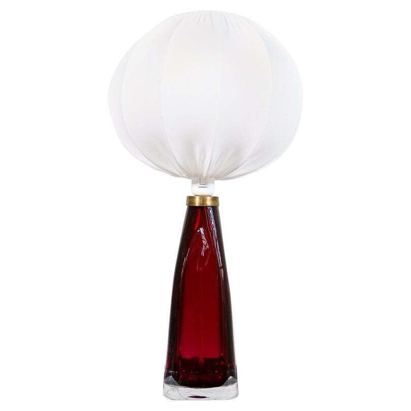 Midcentury Modern Table Lamp With Cotton Shade Carl Fagerlund Orrefors Sweden