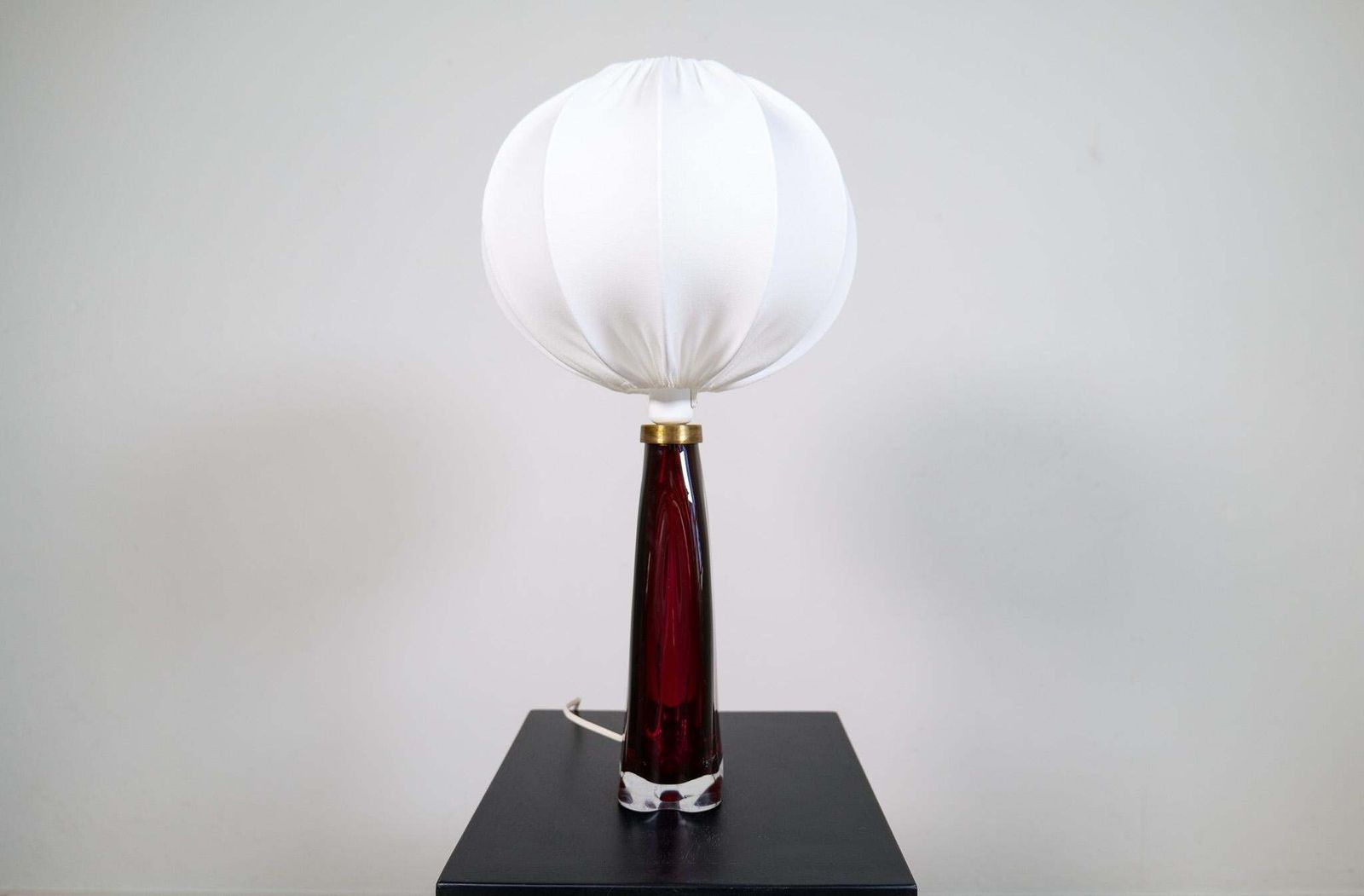 Midcentury Modern Table Lamp With Cotton Shade Carl Fagerlund Orrefors Sweden photo vintage