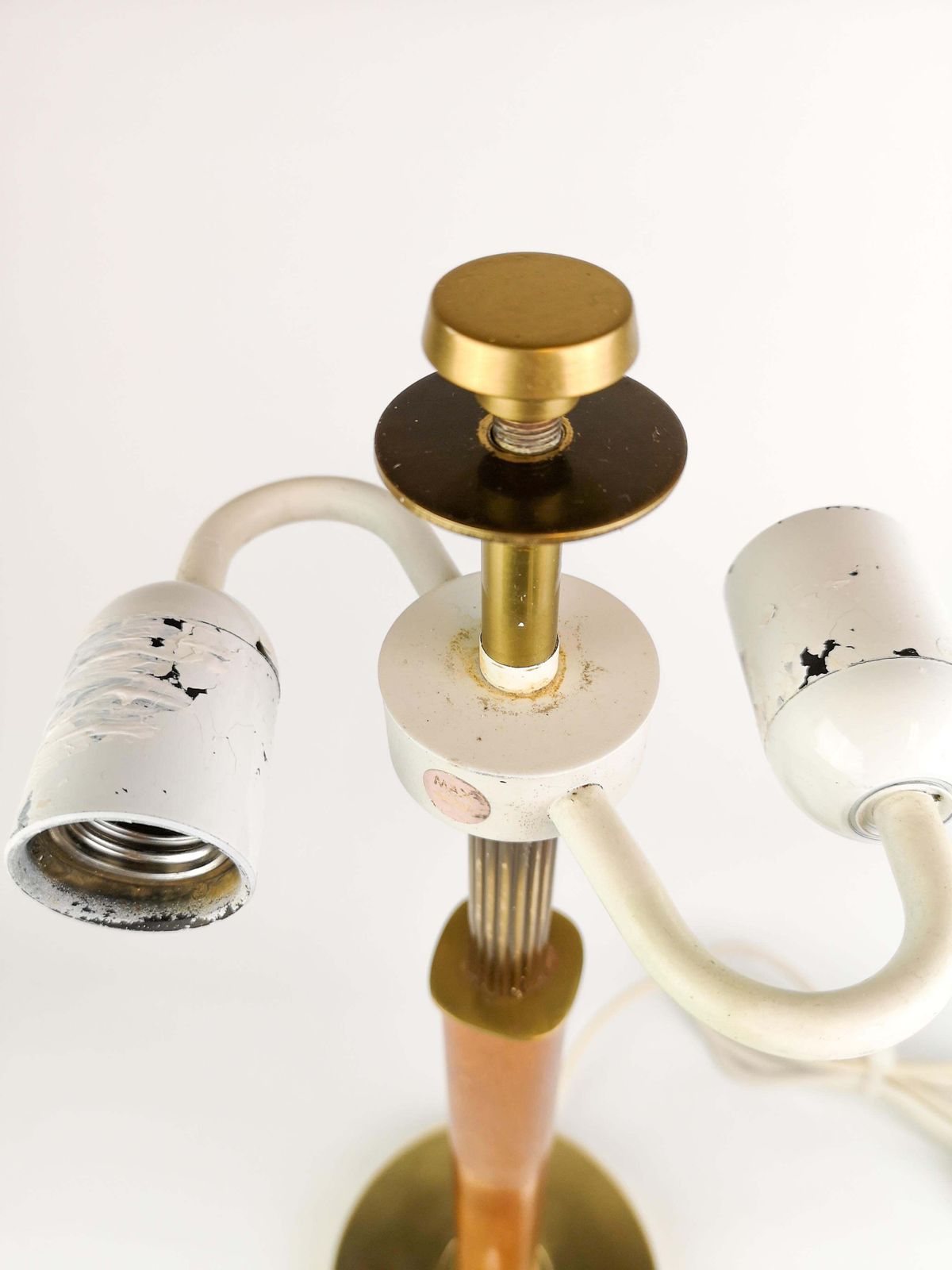 Lighting Swedish Midcentury Table Lamp In Brass, Crystal And Wood By Boréns photo
