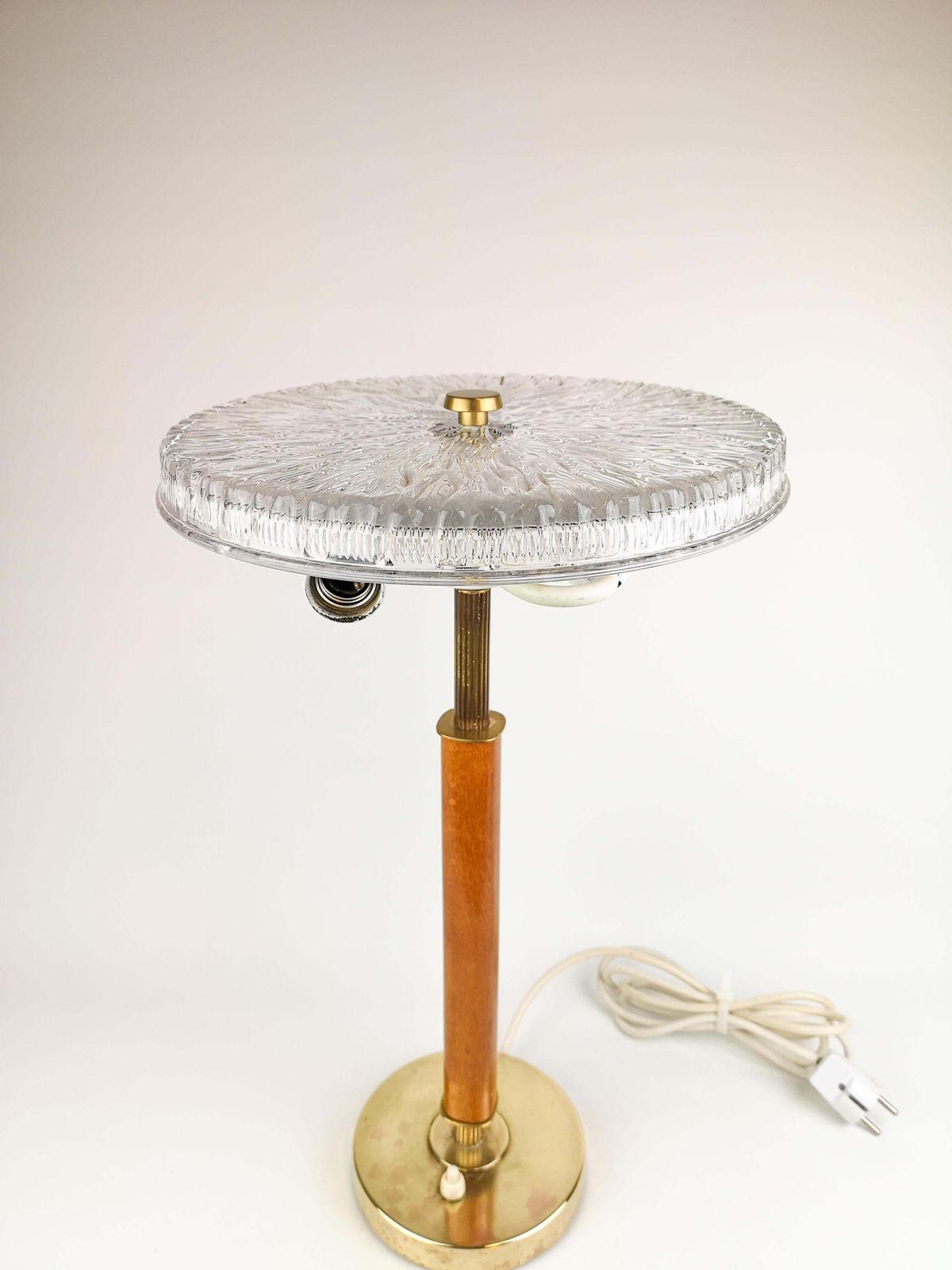 1411.0 Swedish Midcentury Table Lamp In Brass, Crystal And Wood By Boréns photo