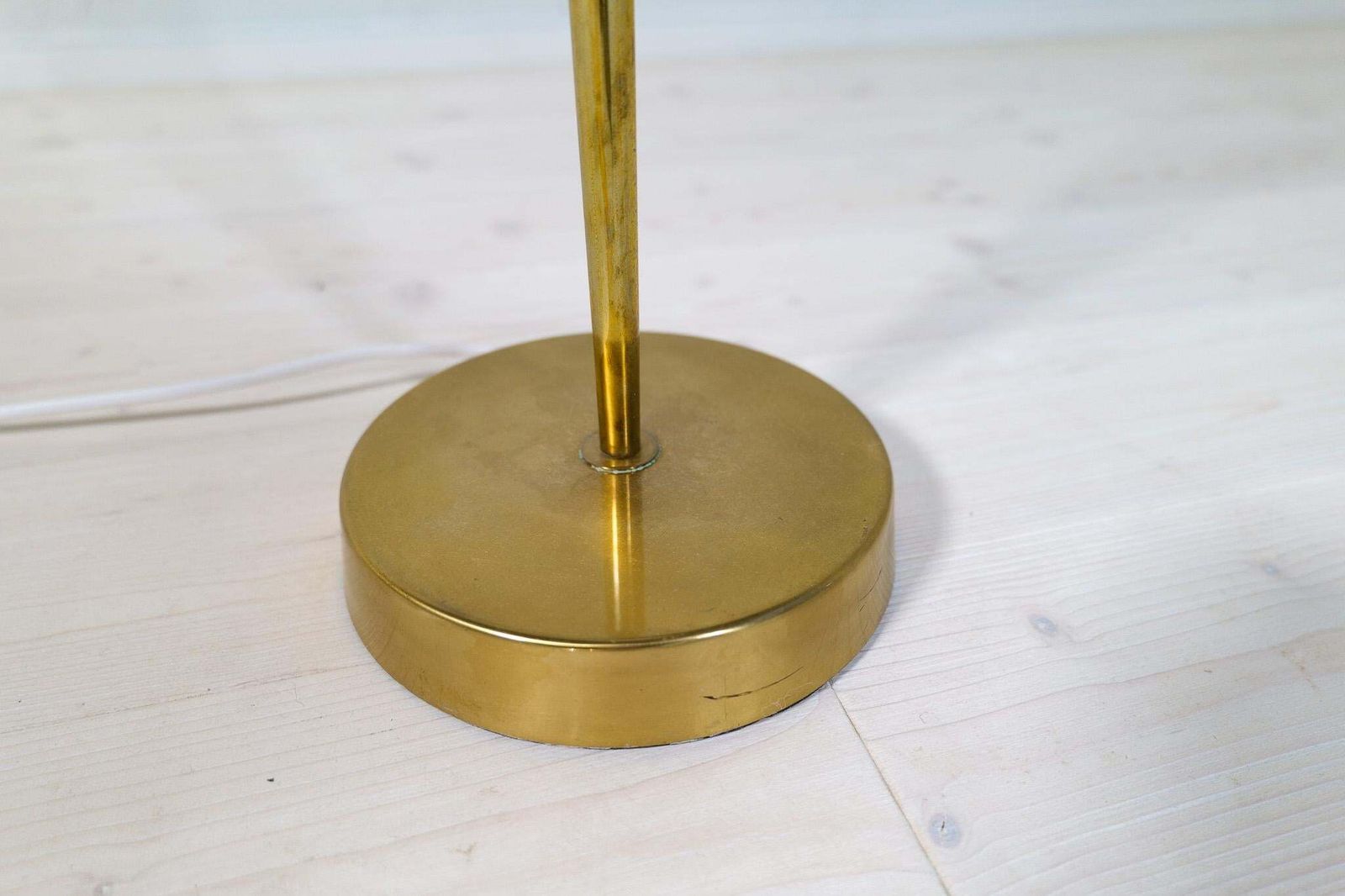 1668.0 Midcentury Modern Asea Brass Floor Lamp With Round Cotton Shade, Sweden, 1960s photo