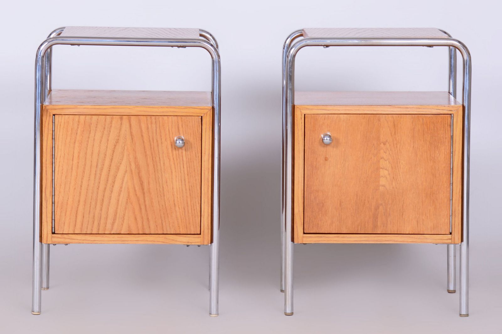 Pair Of Restored Bauhaus Bedside Tables, By R. Slezák, Chrome, Czech, 1930s photo vintage