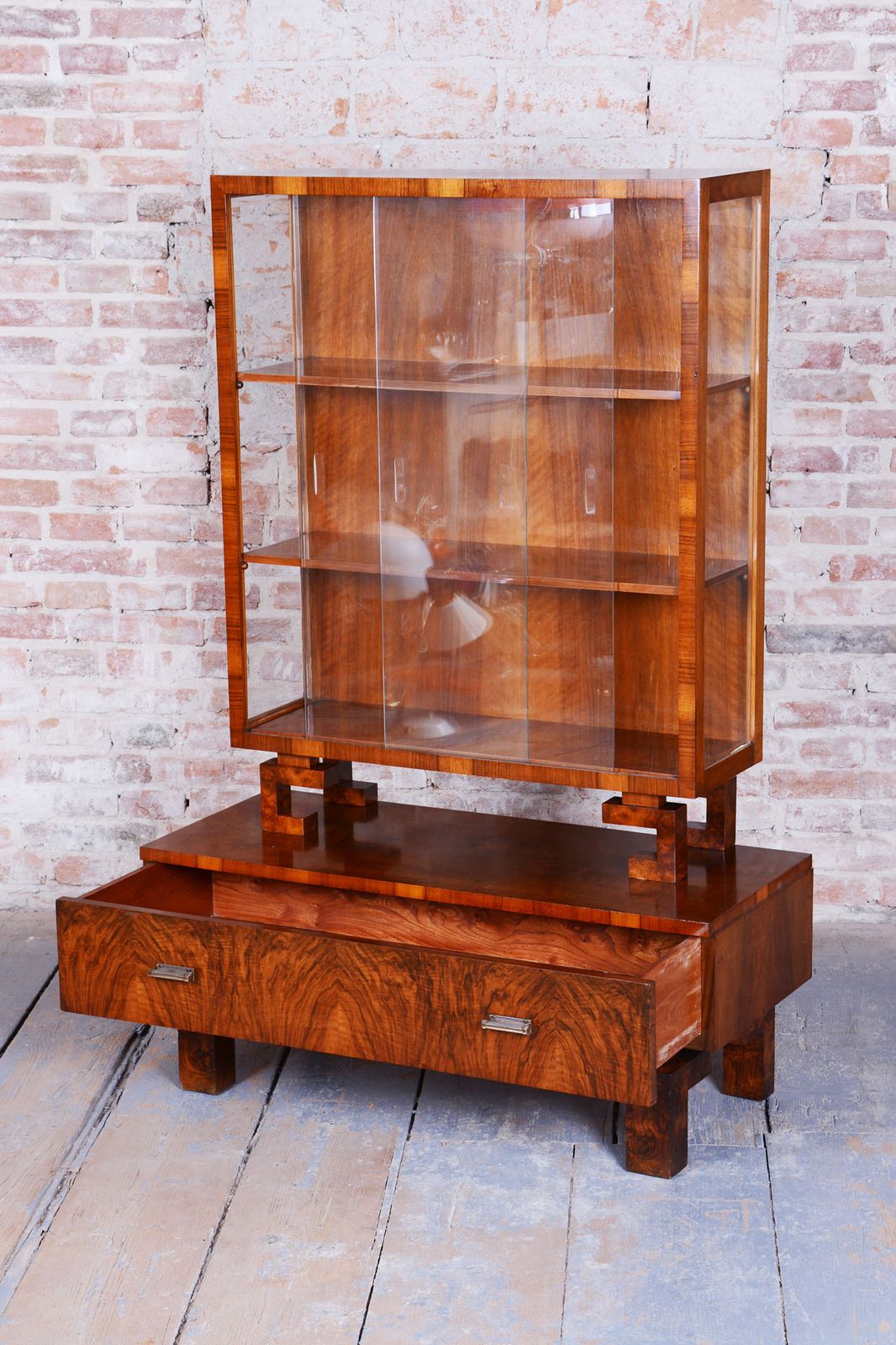 photo buy Restored Art Deco Display Cabinet , Walnut And Glass, Czech, 1920s