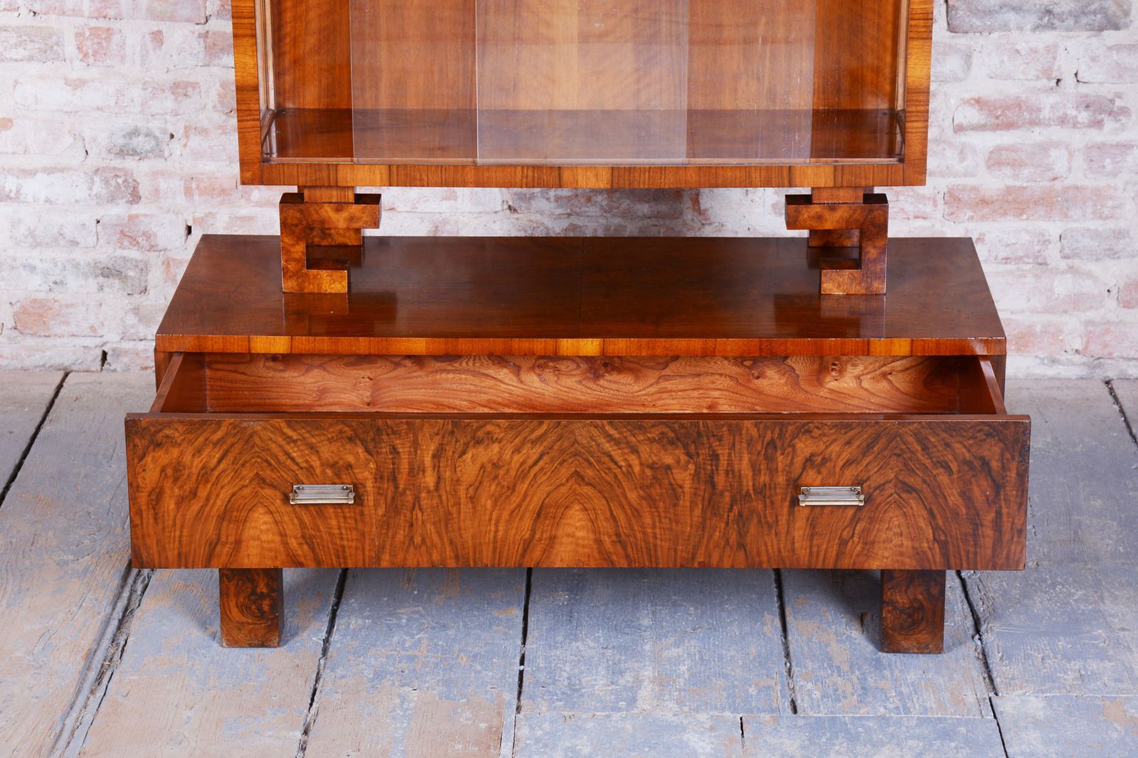 photo vintage Restored Art Deco Display Cabinet , Walnut And Glass, Czech, 1920s