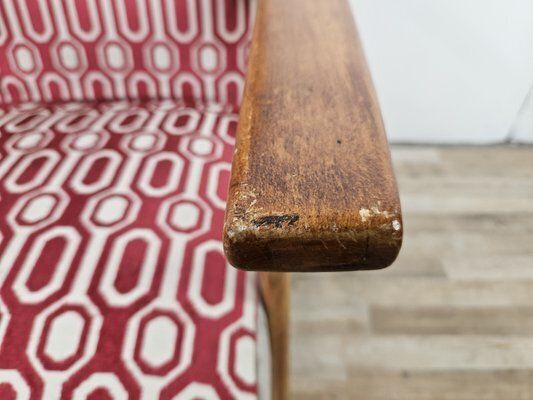 Furniture Italian Armchair In Wood And Fabric, 1950s photo