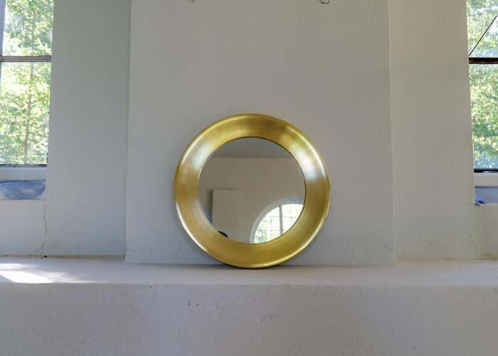 Midcentury Modern Rounded Brass Mirror By Glasmäster In Markaryd, Sweden, 1960s photo for sale