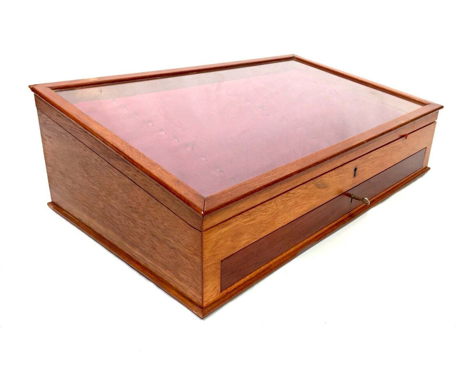 Antique Wooden Tabletop Pen Collectors Cabinet / Display Presentation Box C.1950 photo furniture