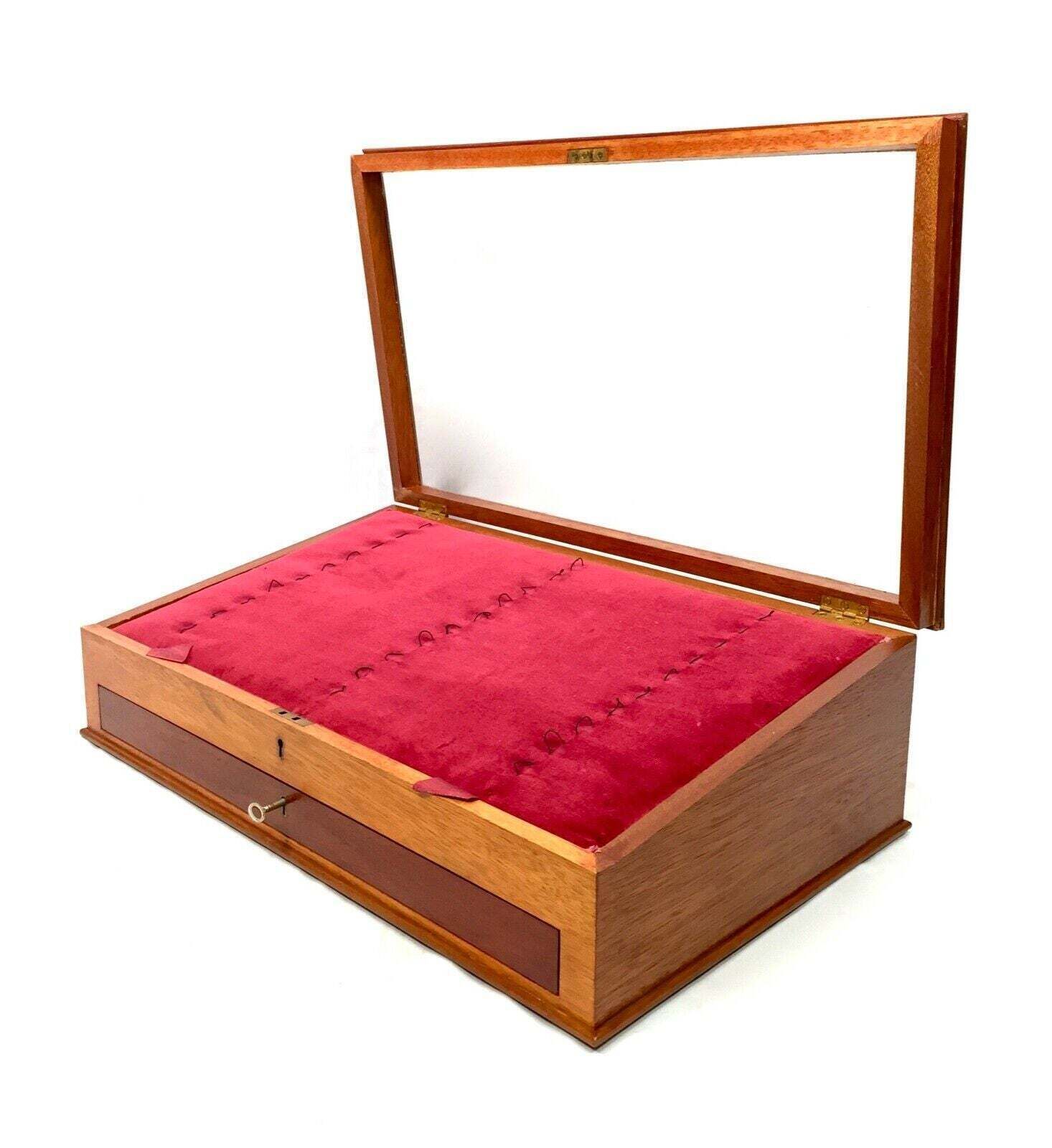 Antique Wooden Tabletop Pen Collectors Cabinet / Display Presentation Box C.1950 photo vinterior