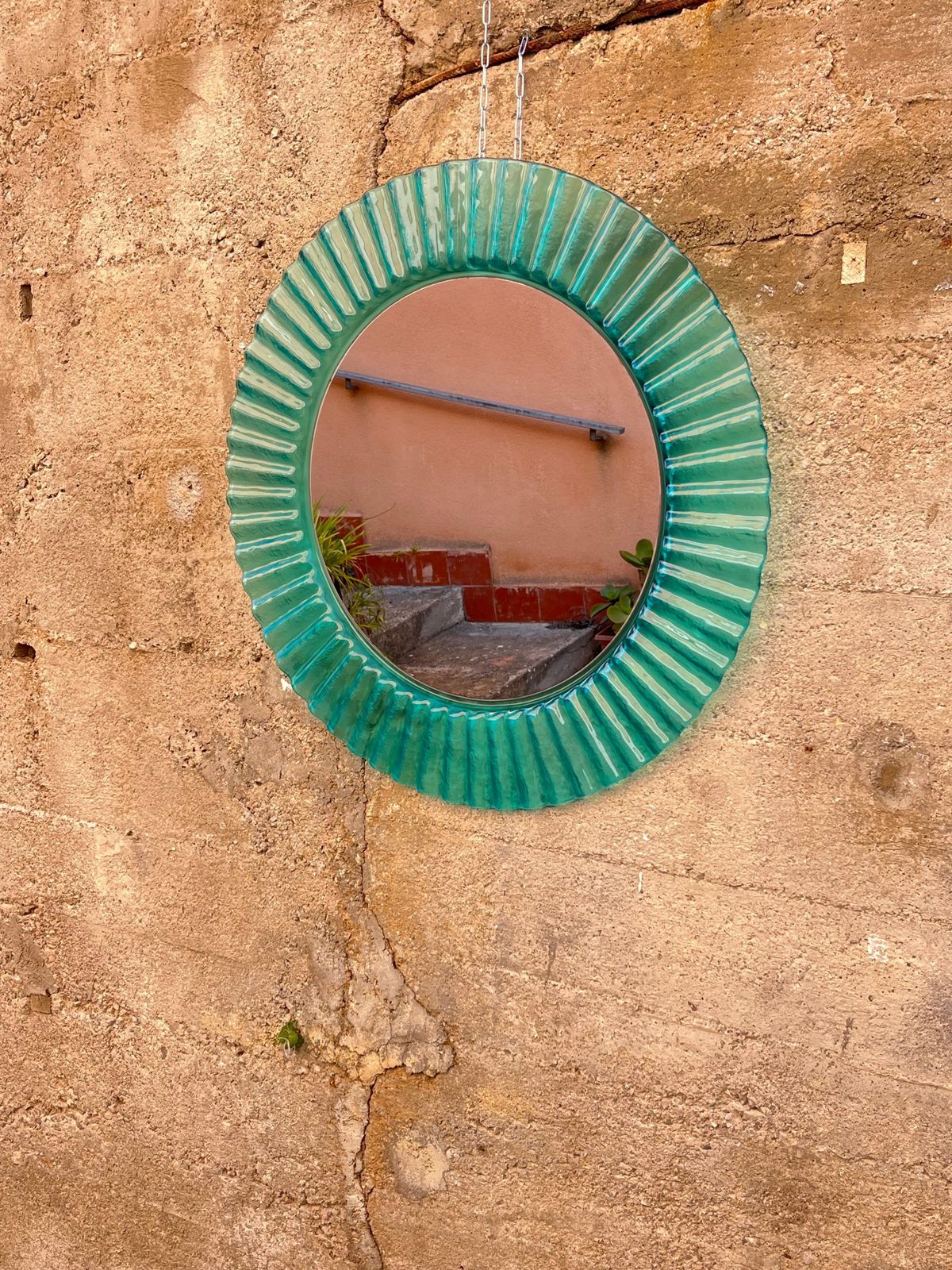 Circular Green Acrylic Wall Mirror 1970s, Old Warehouse Stock photo buy