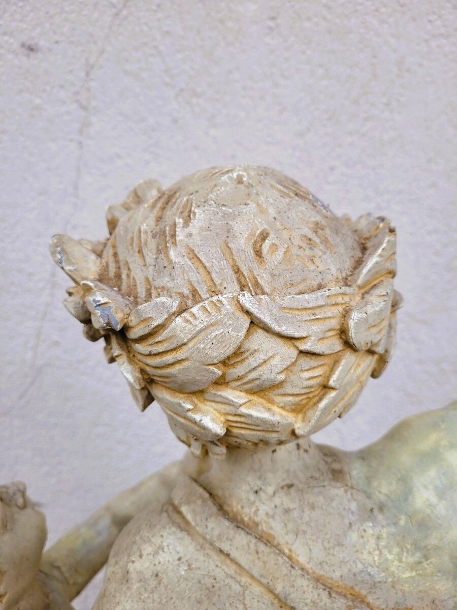 photo for sale Large Putti Sculpture In Lacquered Wood, Italy, 19th Century