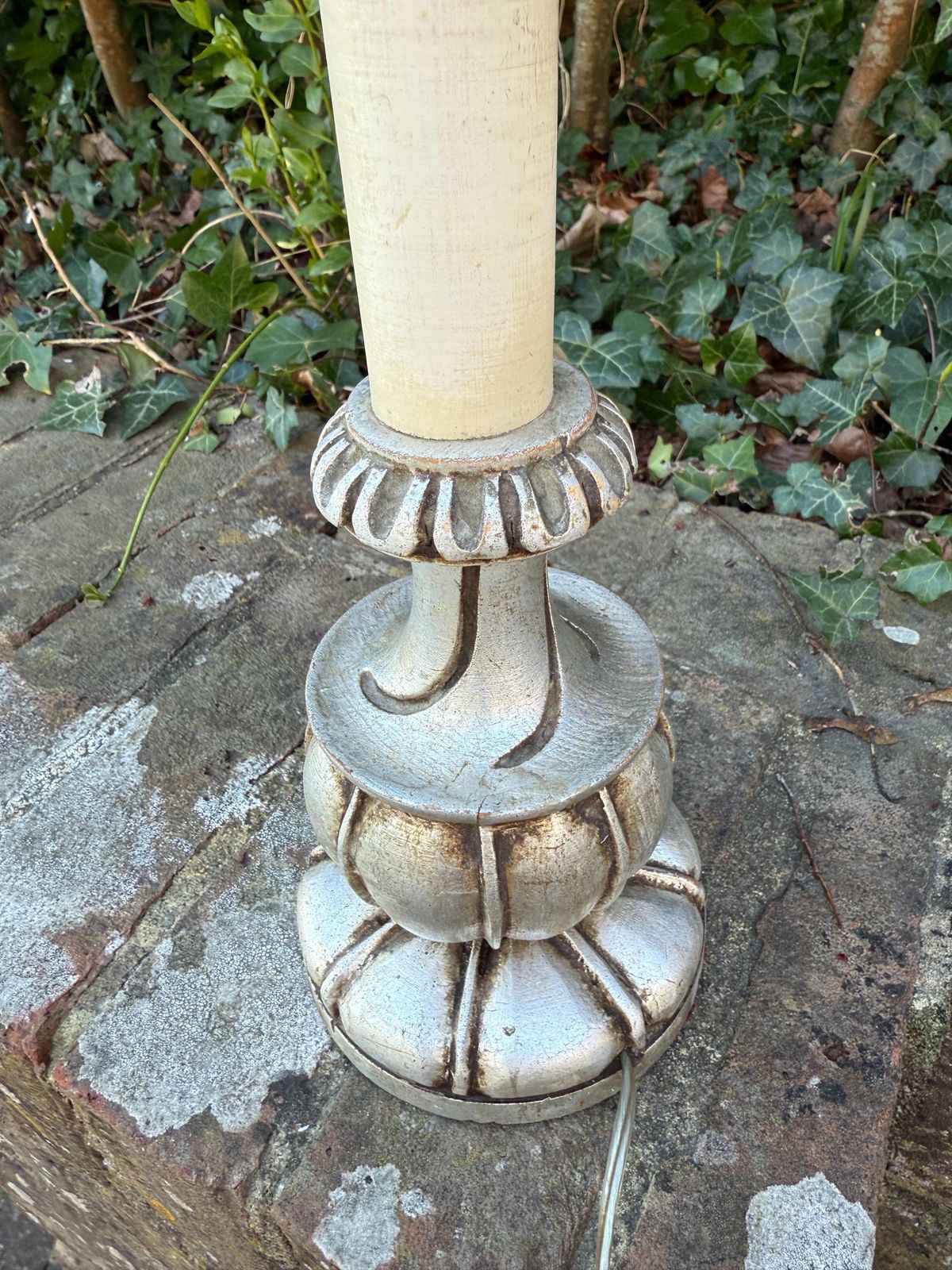photo furniture Rare Mid Century European Silver Painted Neo Classical Influenced Vintage Table Lamp   Baroque Revival Table Lamp