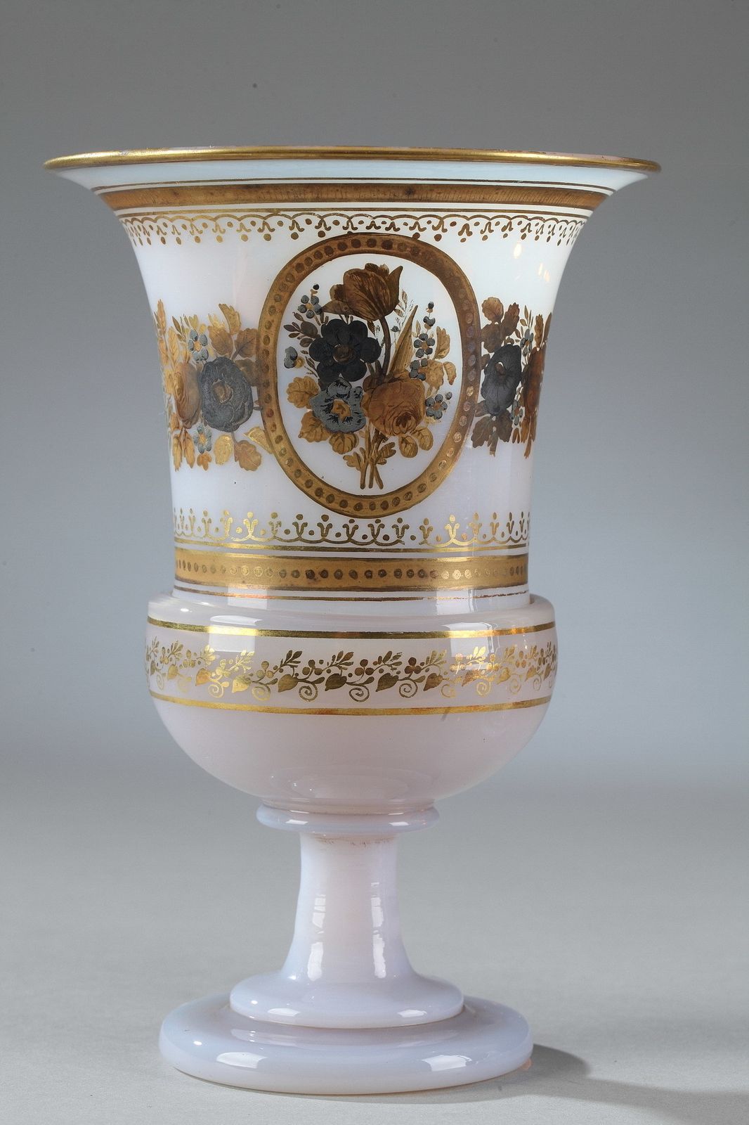Pair Of Medici Vases In White Opaline By Jean Baptiste Desvignes photo for sale
