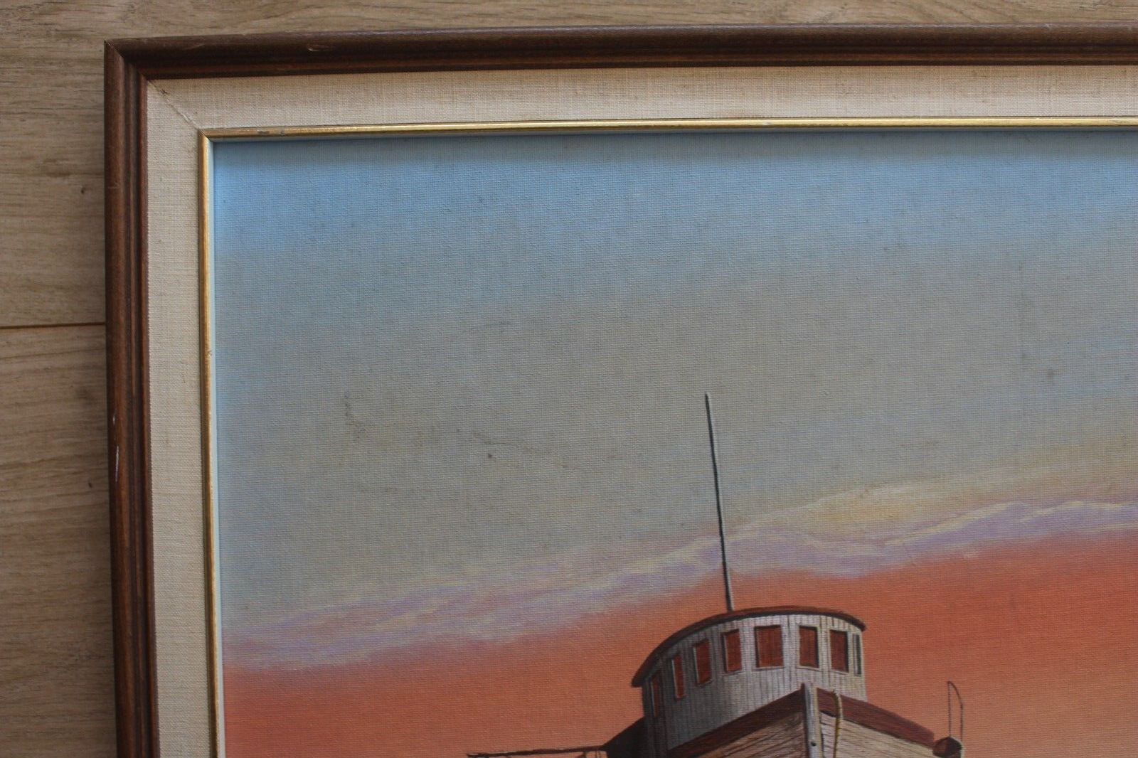1987 America Premium Quality Vintage Wooden Boat Pic Framed Wall Painting Signed photo furniture
