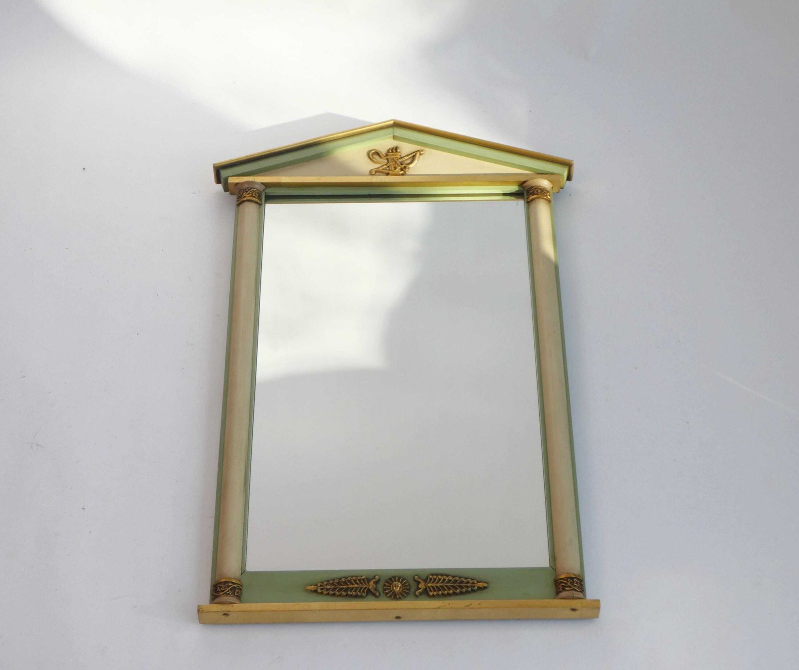 French Trumeau Mirror, Empire Design Wall Mirror With Green And Gold, Neoclassical French Fireplace Decor, Wall Hang photo Home Decor