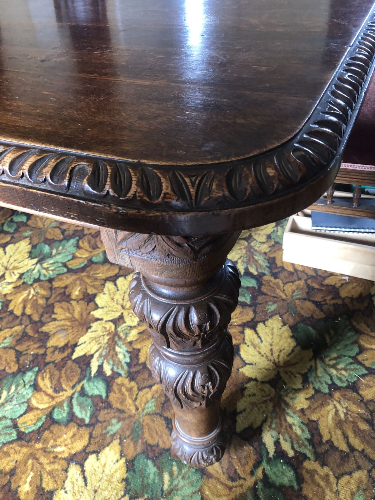 Victorian Carved Oak Extending Table 4’6” To 10” photo vintage