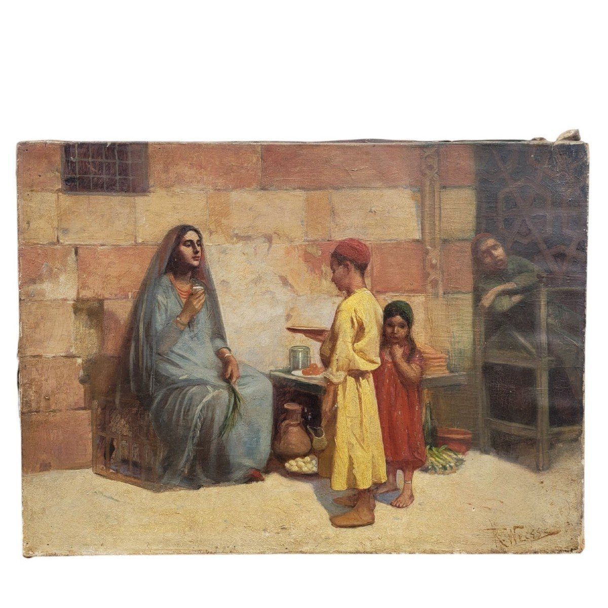 R Weisse, Street Scene, Orientalist Painting, Late 19th Early 20th Century