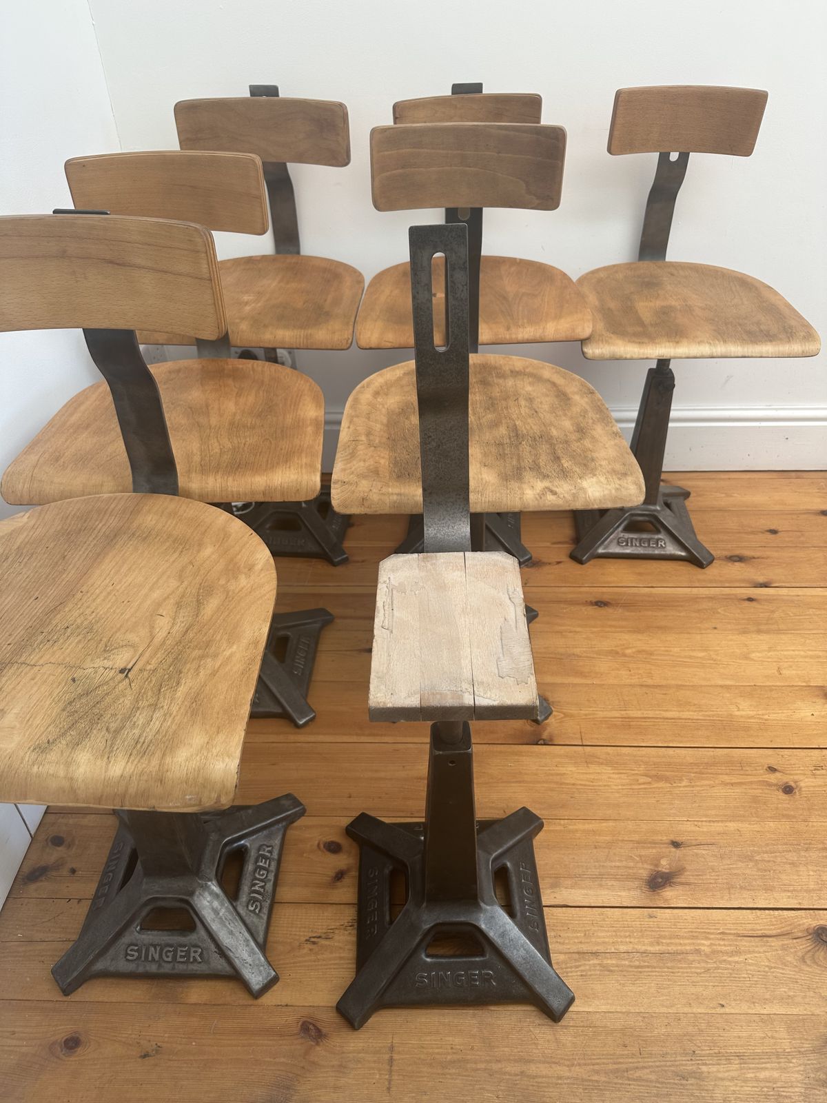 Set Of 6 Newly Refurbished Singer Sewing Machinist Chairs photo furniture