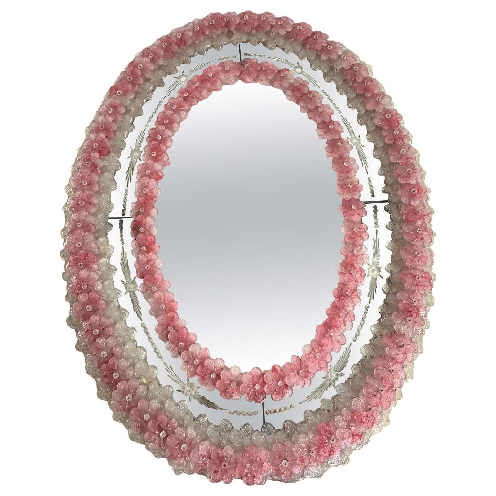 Large Mid Century Mirror In Murano Glass, Attributed To Barovier & Toso 1940s