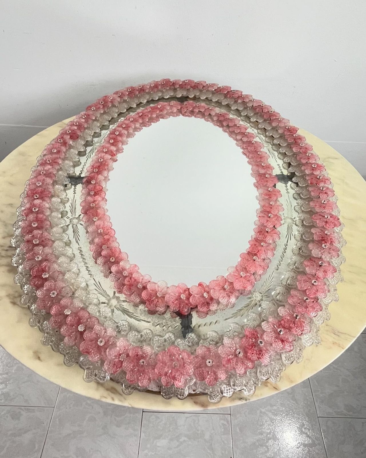 Large Mid Century Mirror In Murano Glass, Attributed To Barovier & Toso 1940s photo furniture