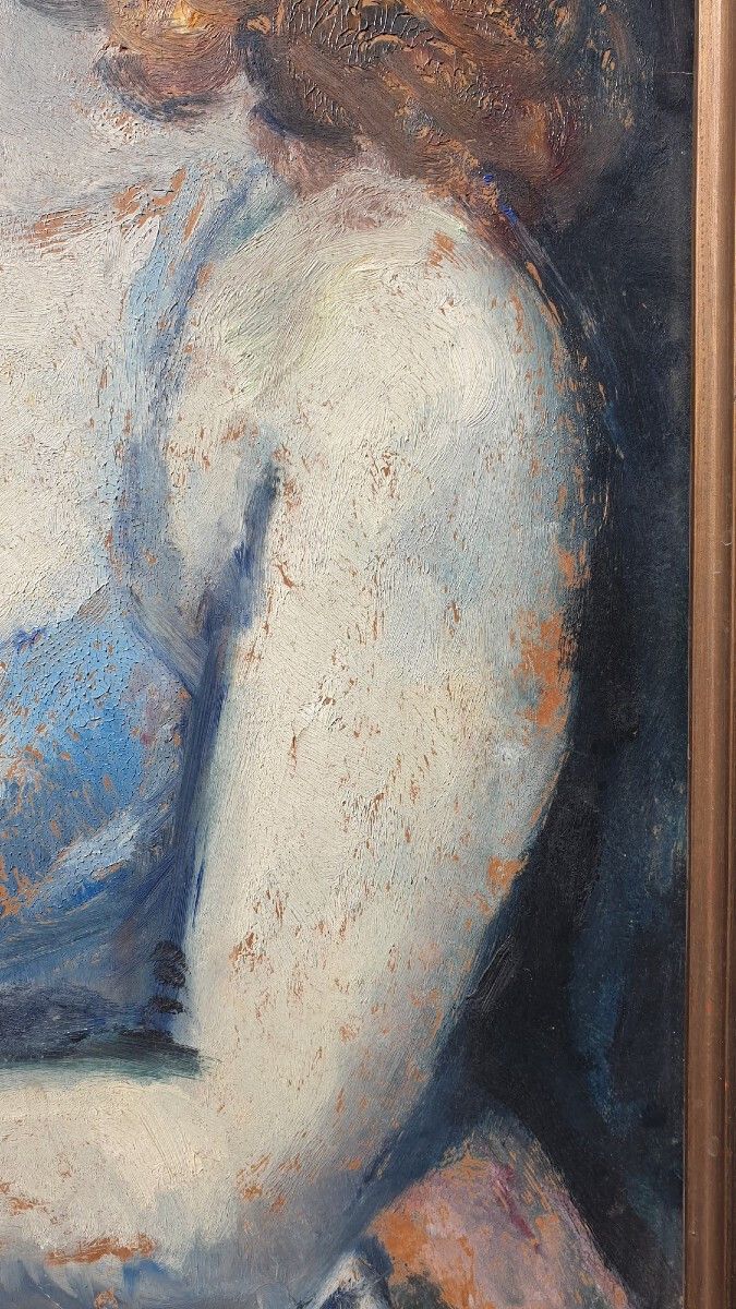 Portrait Of A Woman, Oil On Panel, 20th Century photo Art