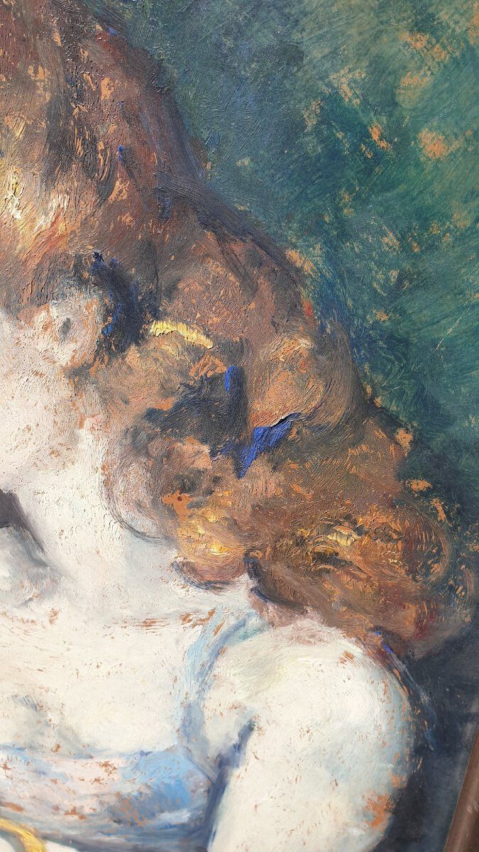 Portrait Of A Woman, Oil On Panel, 20th Century photo vinterior