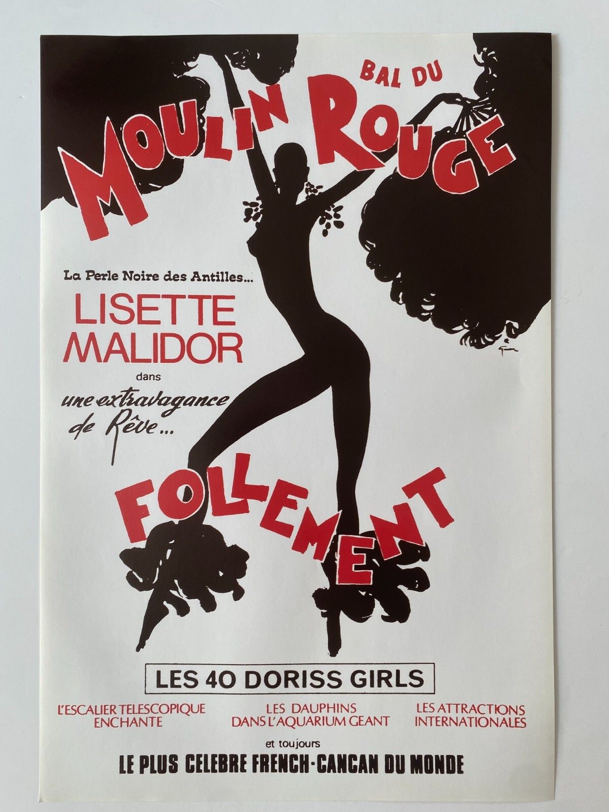 René Gruau, 1980s   Bal Du Moulin Rouge, Follement   Original Vintage Poster Printed In Offset   C.A. Cm 60 X 40   23,6 X 15,7 photo furniture