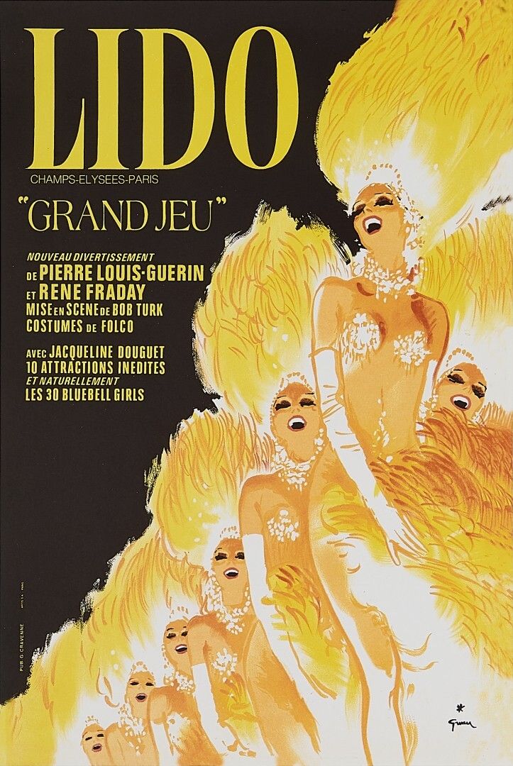photo vinterior René Gruau, 1970s   Lido, Grand Jeu   Original Vintage Poster Printed In Offset Lithography   Cm 60 X 40   23,6 X 15,7