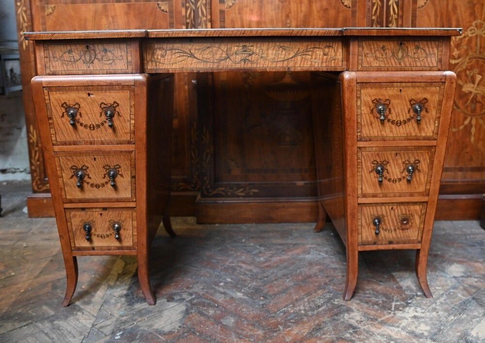 Edwardian Pedestal Desk Sheraton Inlay Writing Table 1900 photo furniture