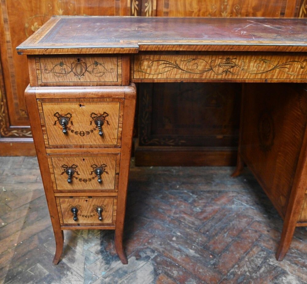 Edwardian Pedestal Desk Sheraton Inlay Writing Table 1900 photo vinterior