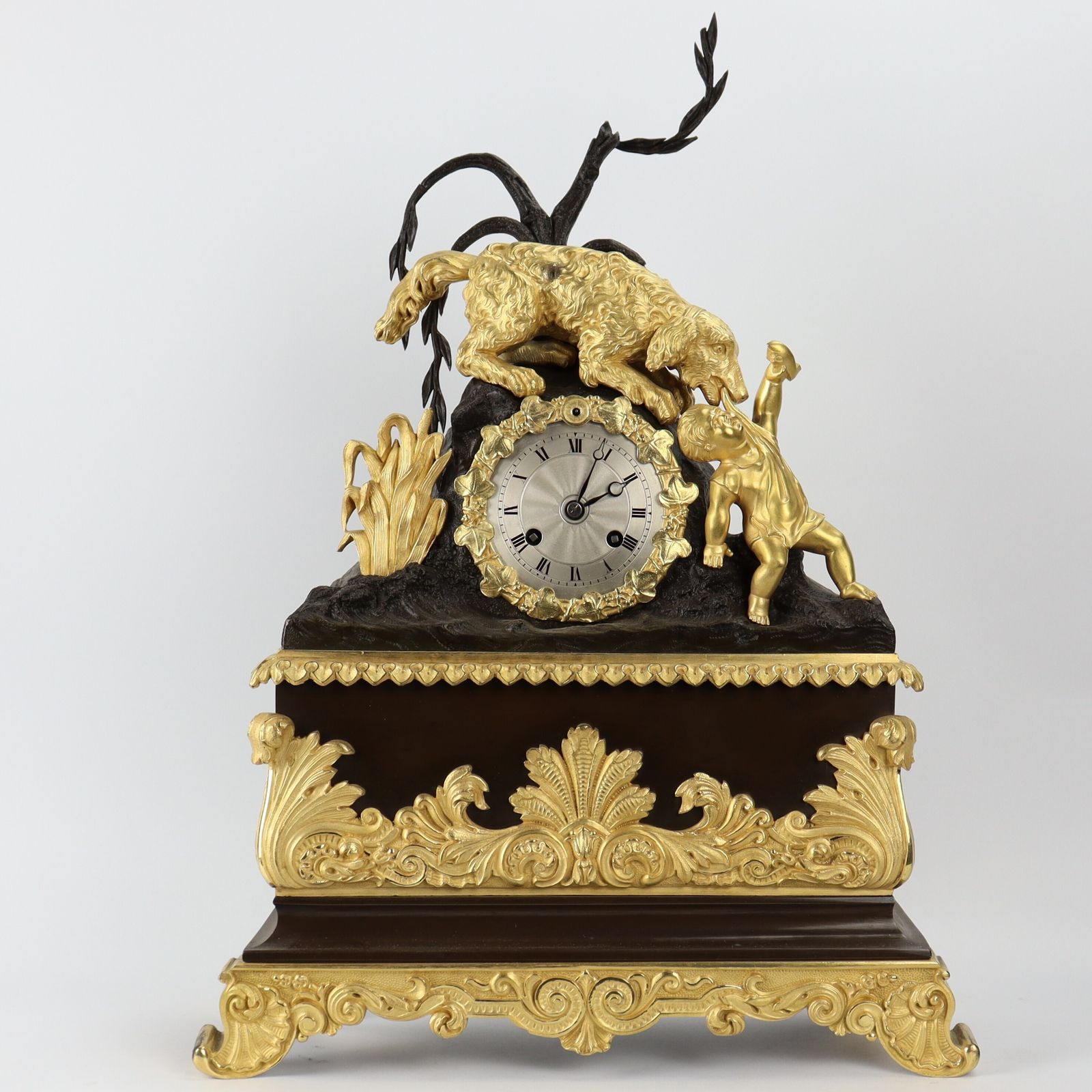 Early 19th Century Gilt And Bronze French Clock Depicting Dog Saving Child