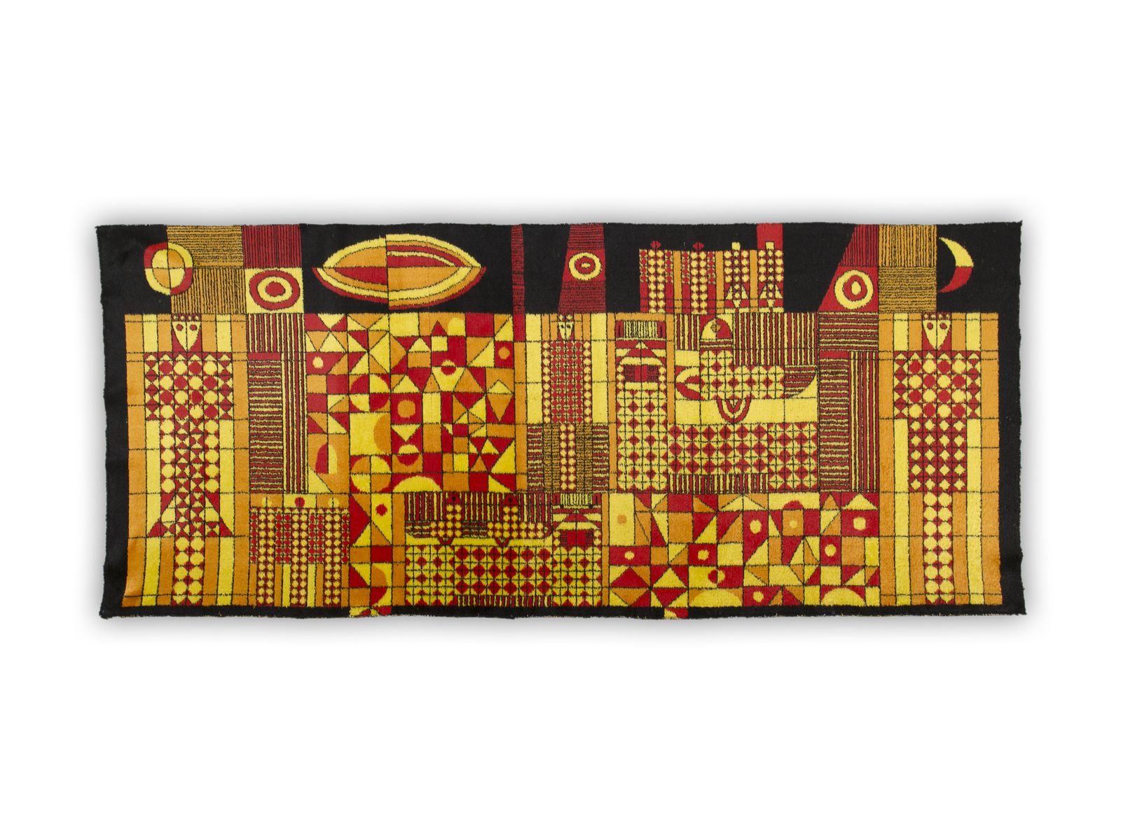 Mid Century Modern Textile Wall Hanging Tapestry With Abstract  Geometric Design, 1960s