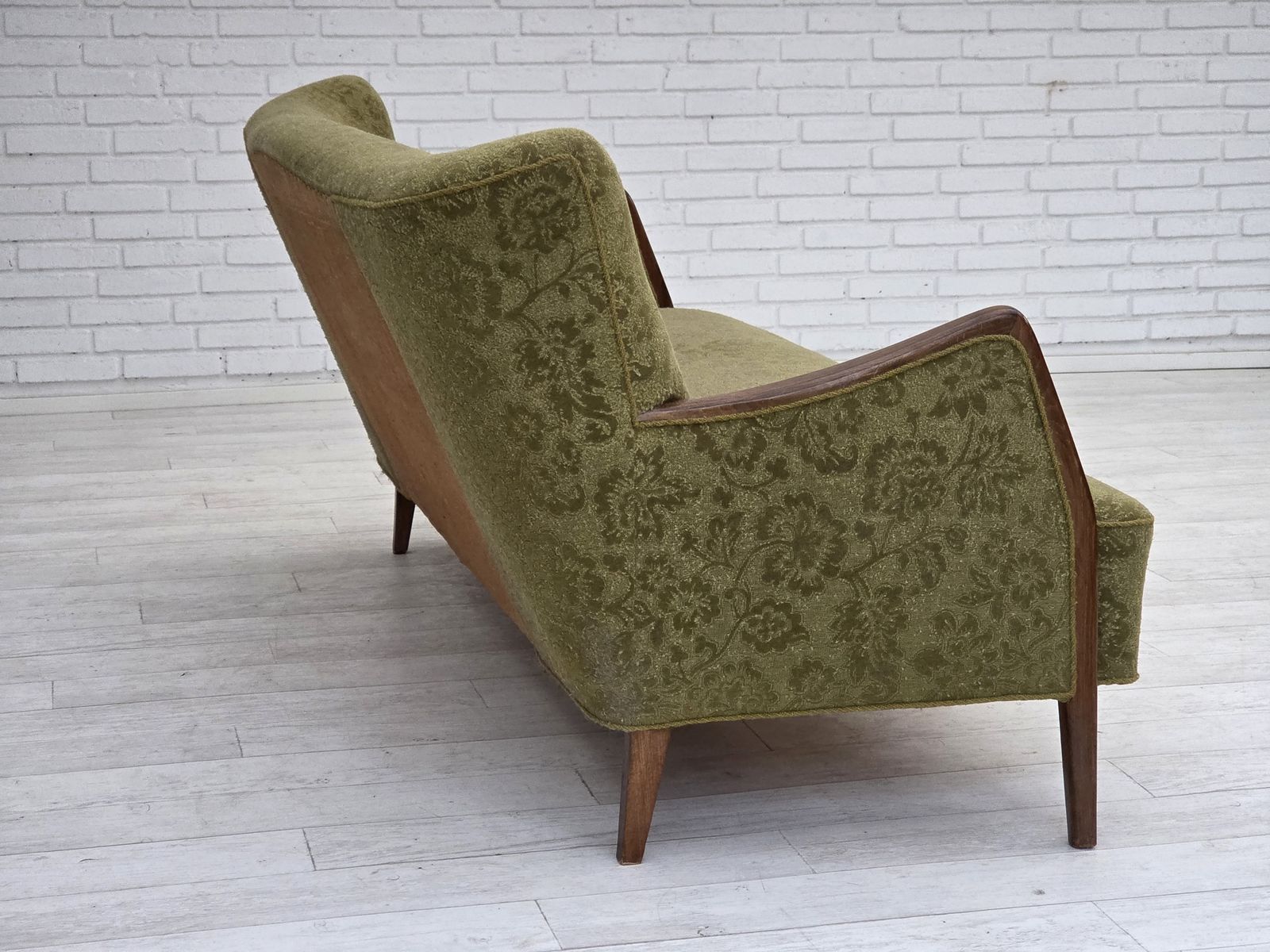1960s, Danish 3 Seater Sofa, Green Furniture Velour, Ash Wood. photo buy