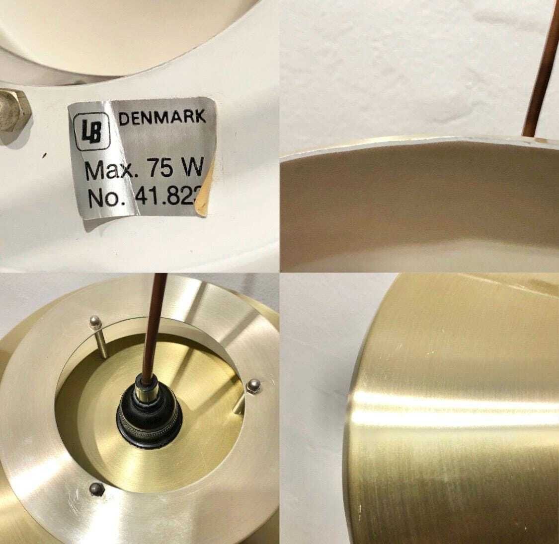 photo furniture Danish Mid Century Modern Pair Of Lyskær Design Minimalist Ceiling Lamps With Gold Painted Multilayer Metal Shades And Hanger