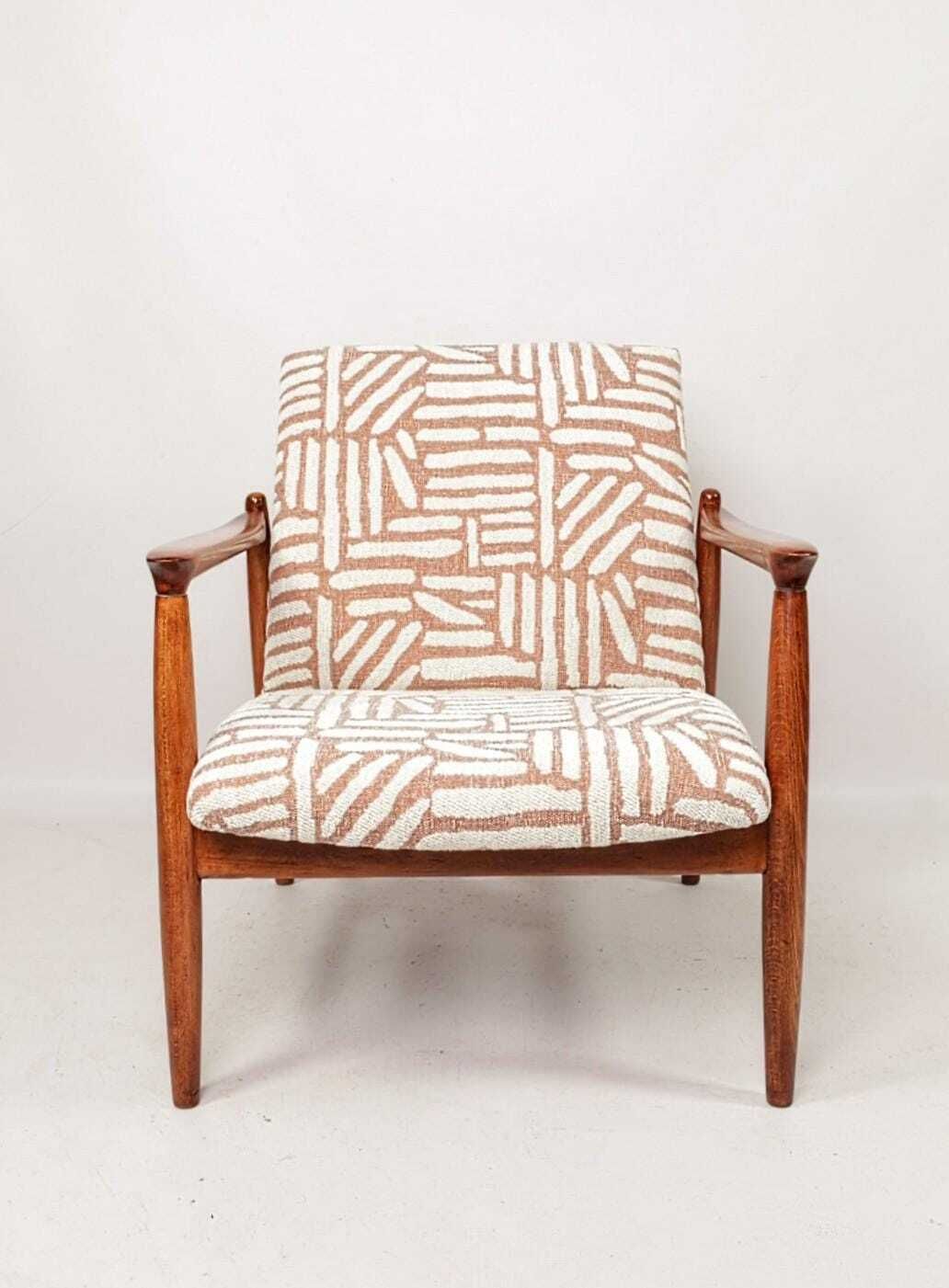 Jacquard Vintage Armchair By Edmund Homa Gfm 64, 1960s, Poland Refurbished Mcm Design photo for sale