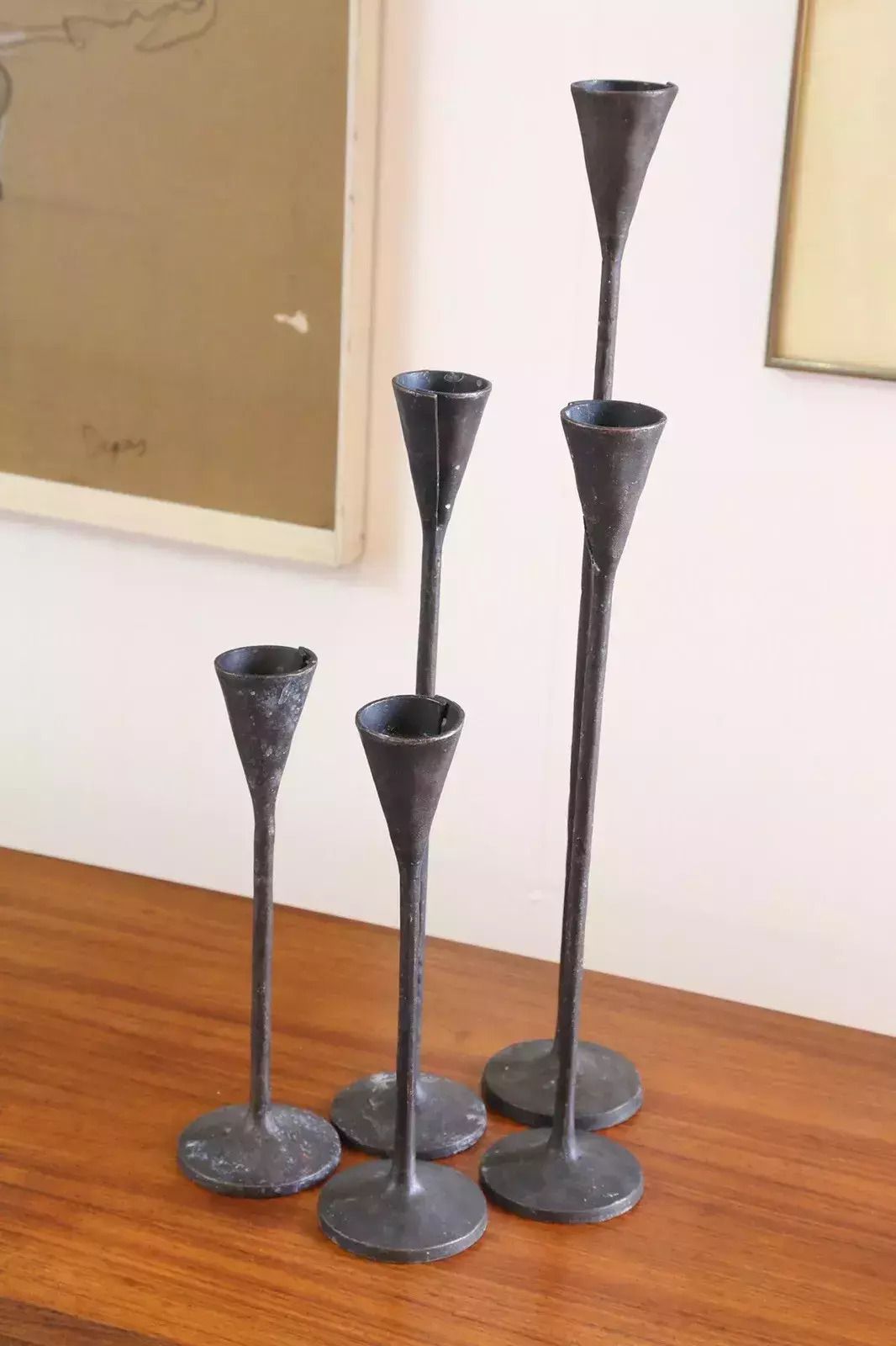 Pottery Barn Hand Forged Brutalist Petaluma Hammered Brass Candle Holders photo furniture
