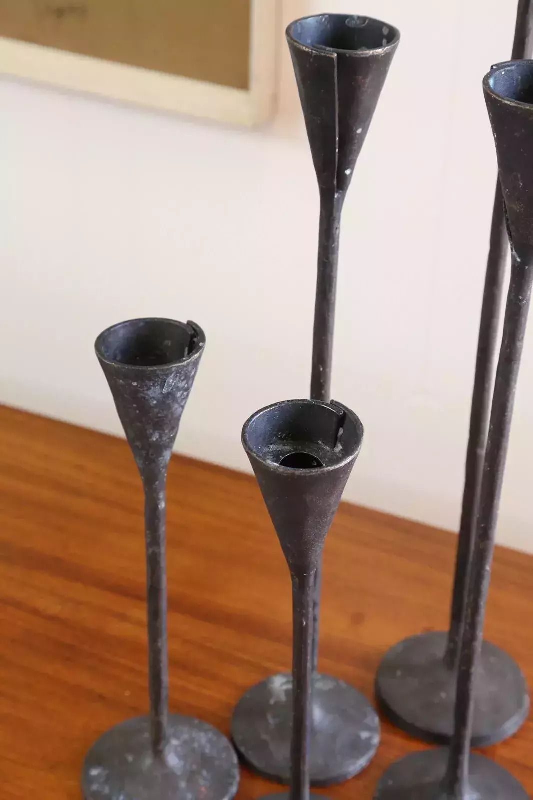 Pottery Barn Hand Forged Brutalist Petaluma Hammered Brass Candle Holders photo 500.0