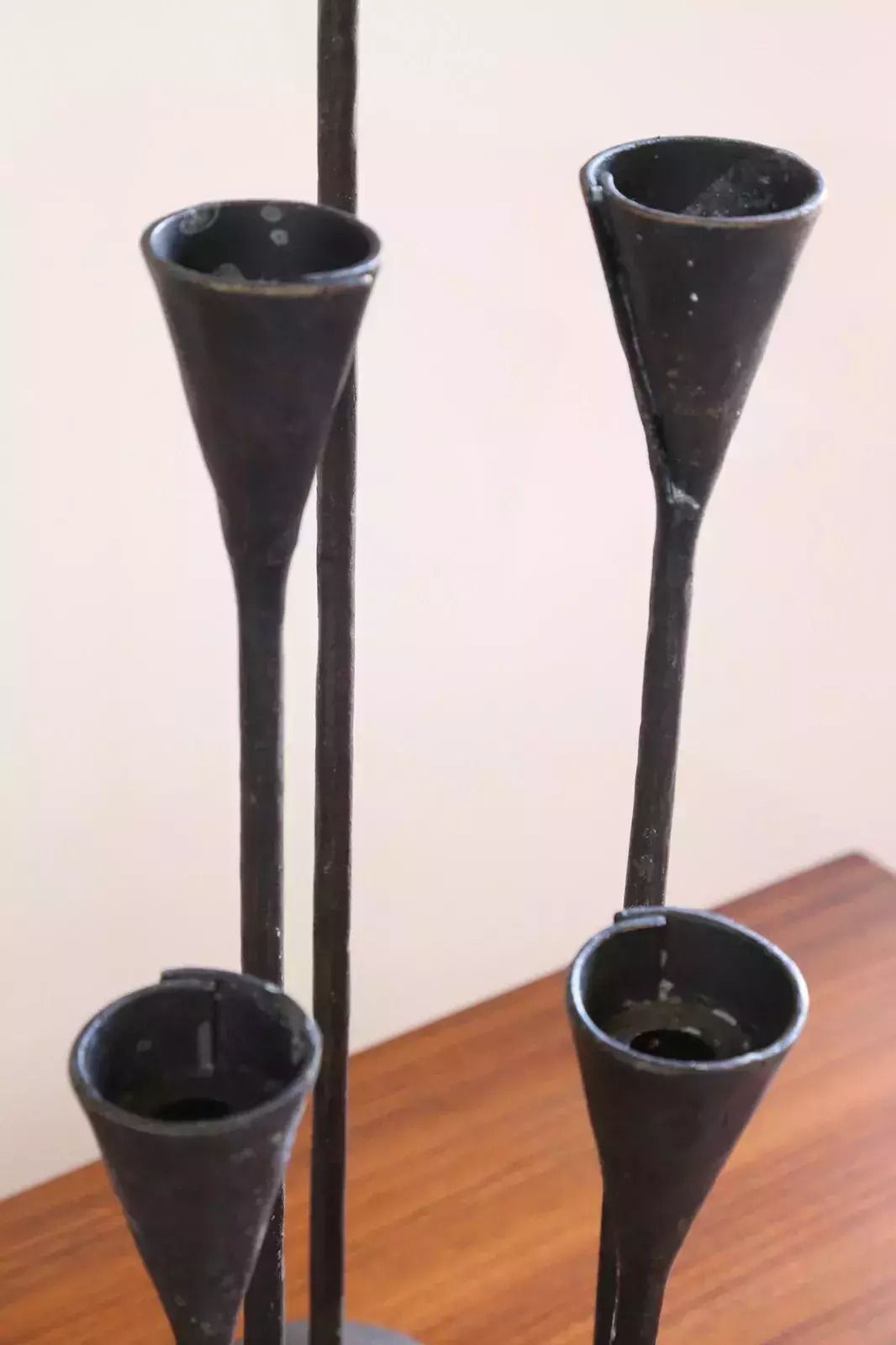 Pottery Barn Hand Forged Brutalist Petaluma Hammered Brass Candle Holders photo vintage