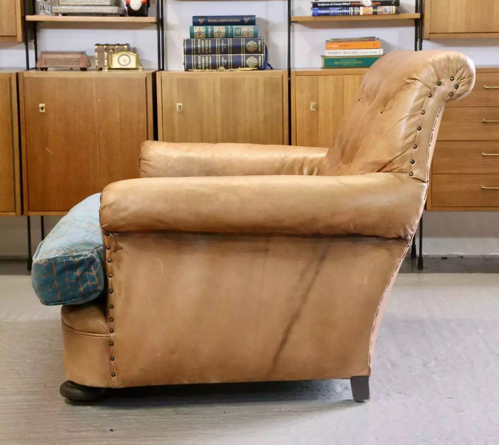 photo furniture French Art Deco Style Brown Leather Loveseat Armchair