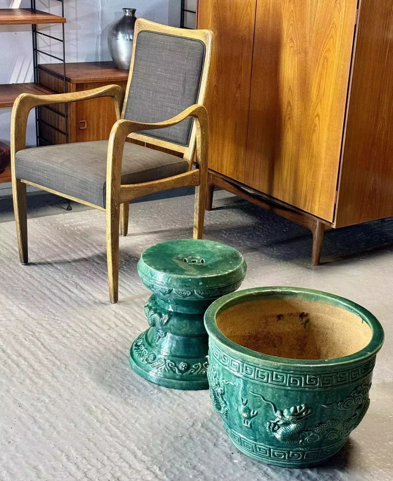 Large Chinese Emerald Green Dragon Glazed Ceramic Porcelain Pedestal Jardinière photo furniture