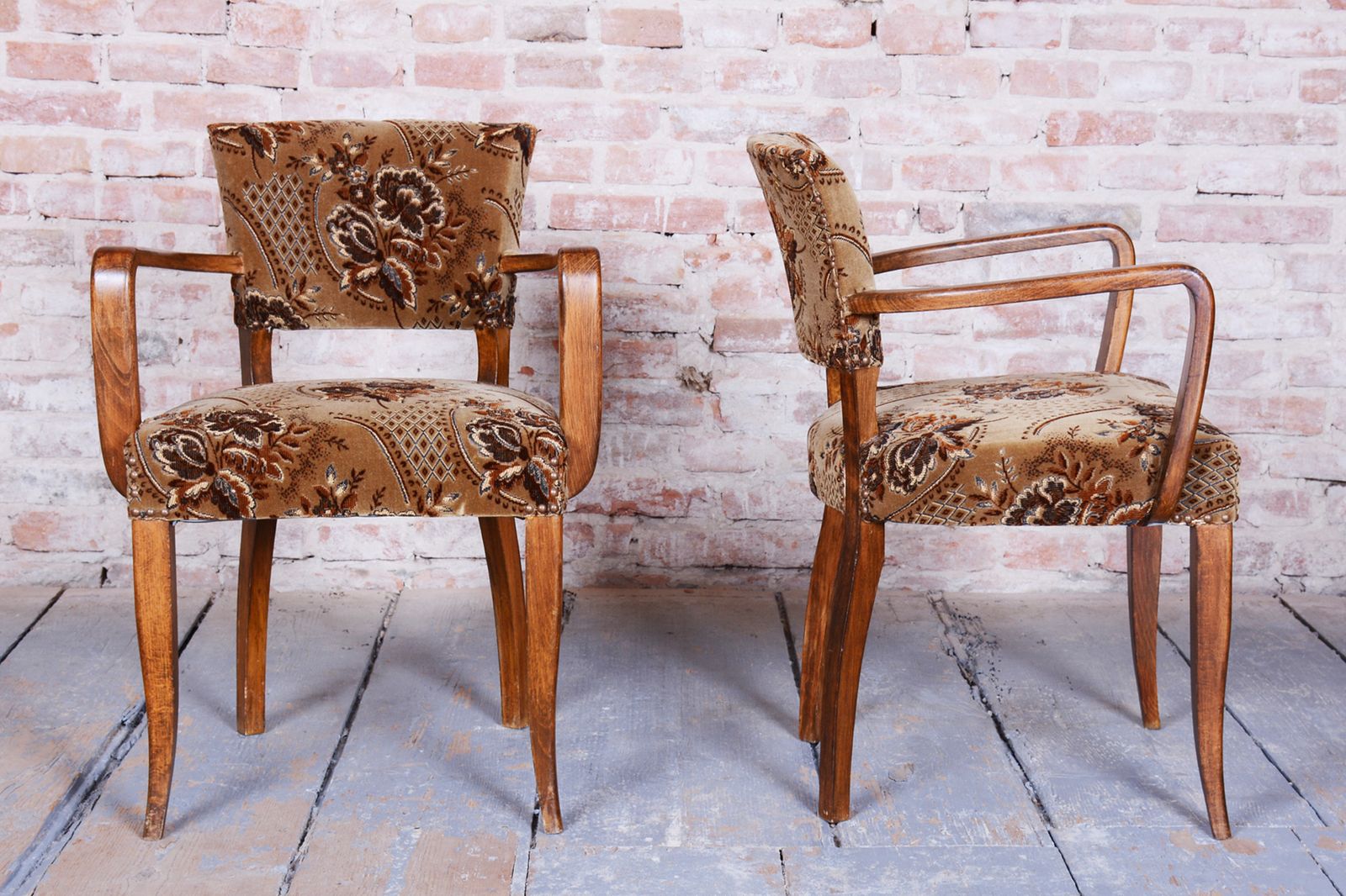 Set Of Two Original Art Deco Armchairs, By Jules Leleu, Beech, France, 1930s photo Furniture