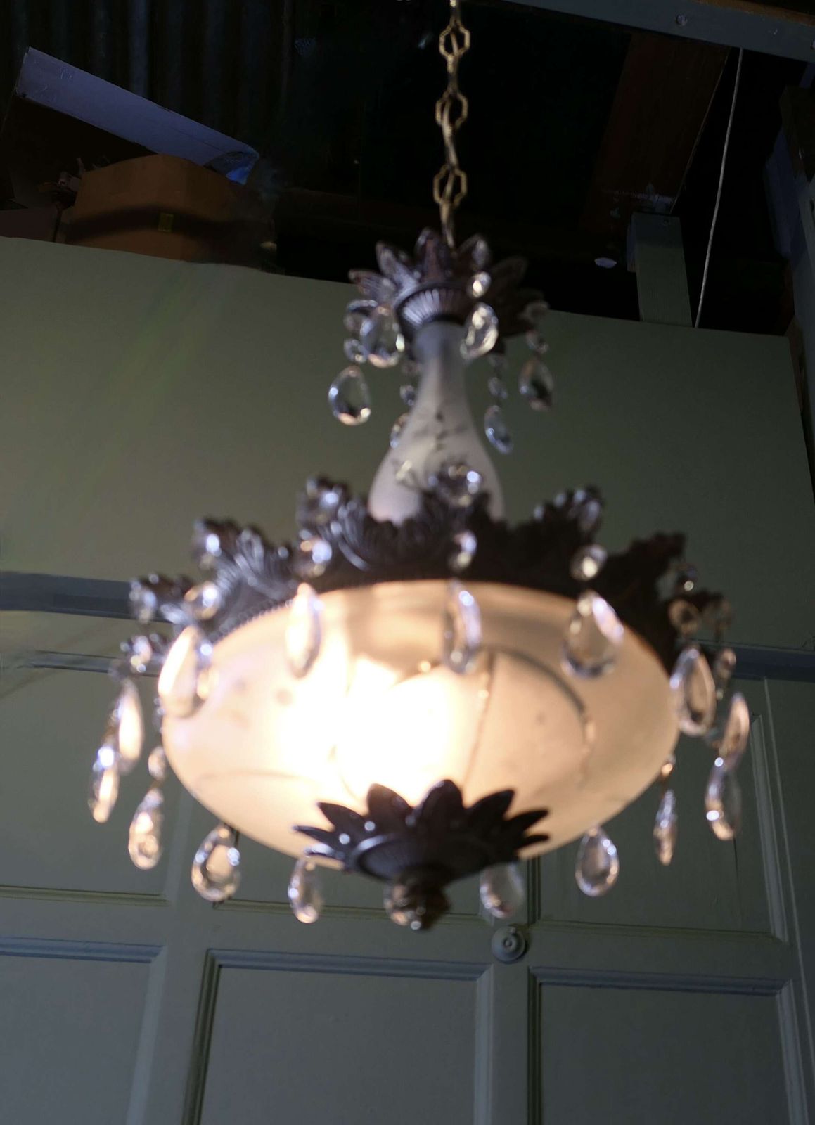 Magnificent Crystal Arts And Crafts Bowl Chandelier photo for sale