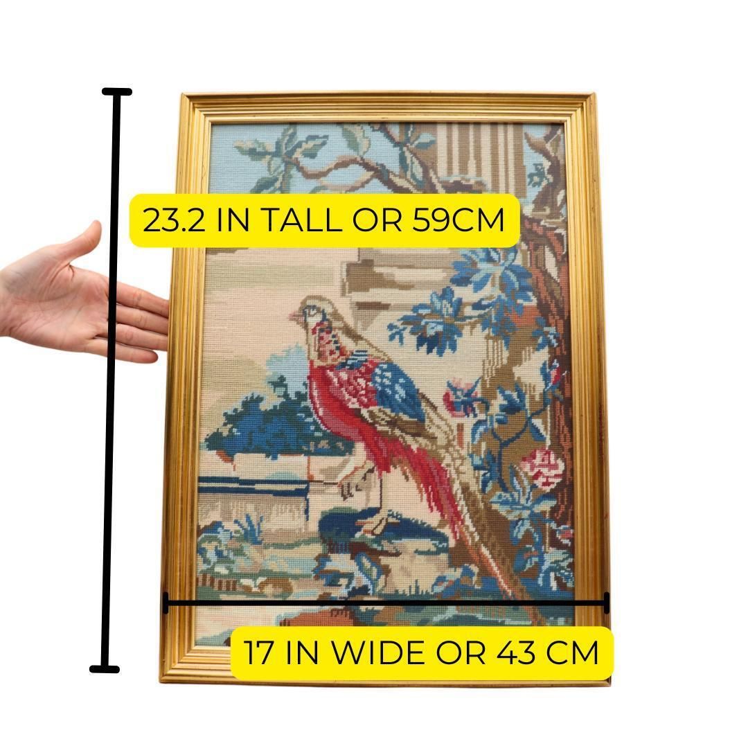 Vintage Wooden Golden Frame Needle Point Of A Golden Pheasant And Column After A Work By Thomas Moore 23.2'' Tall photo buy