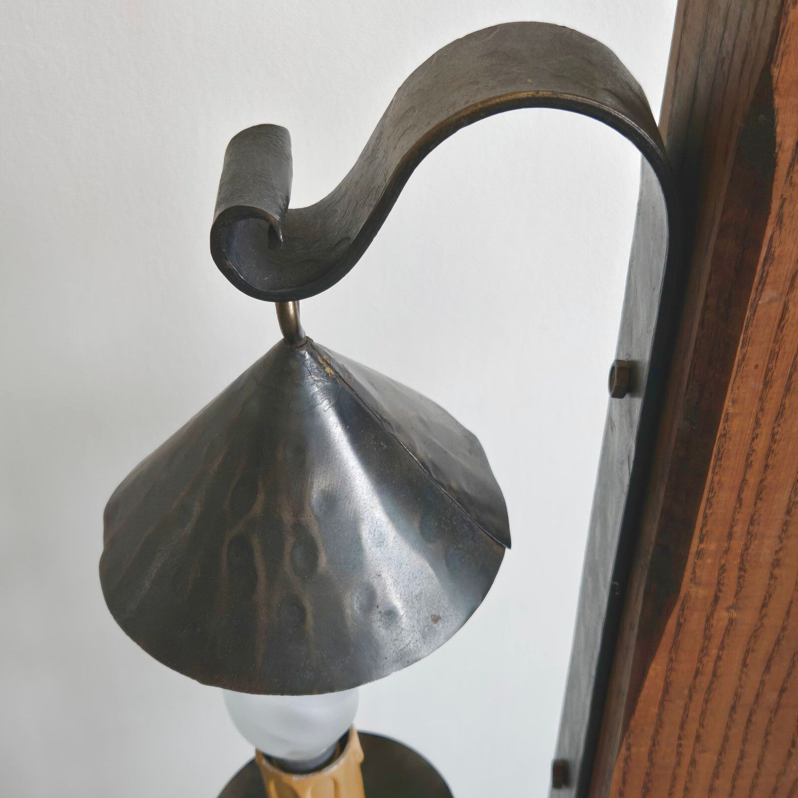 Vintage 1970s Brutalist Medieval Oak & Steel Floor Lamp 70s Retro 1970s photo buy