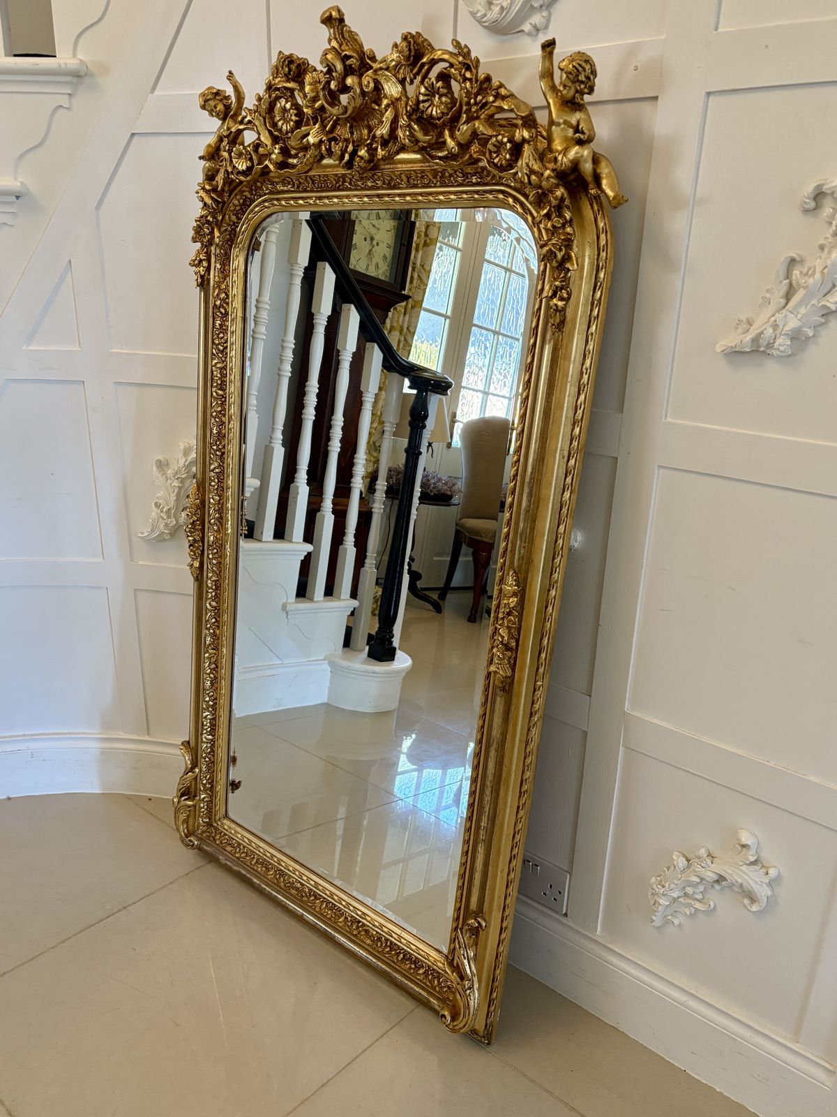 2995.0 Outstanding Quality Antique Early 20th Century Carved Gilded Frame Wall Mirror photo
