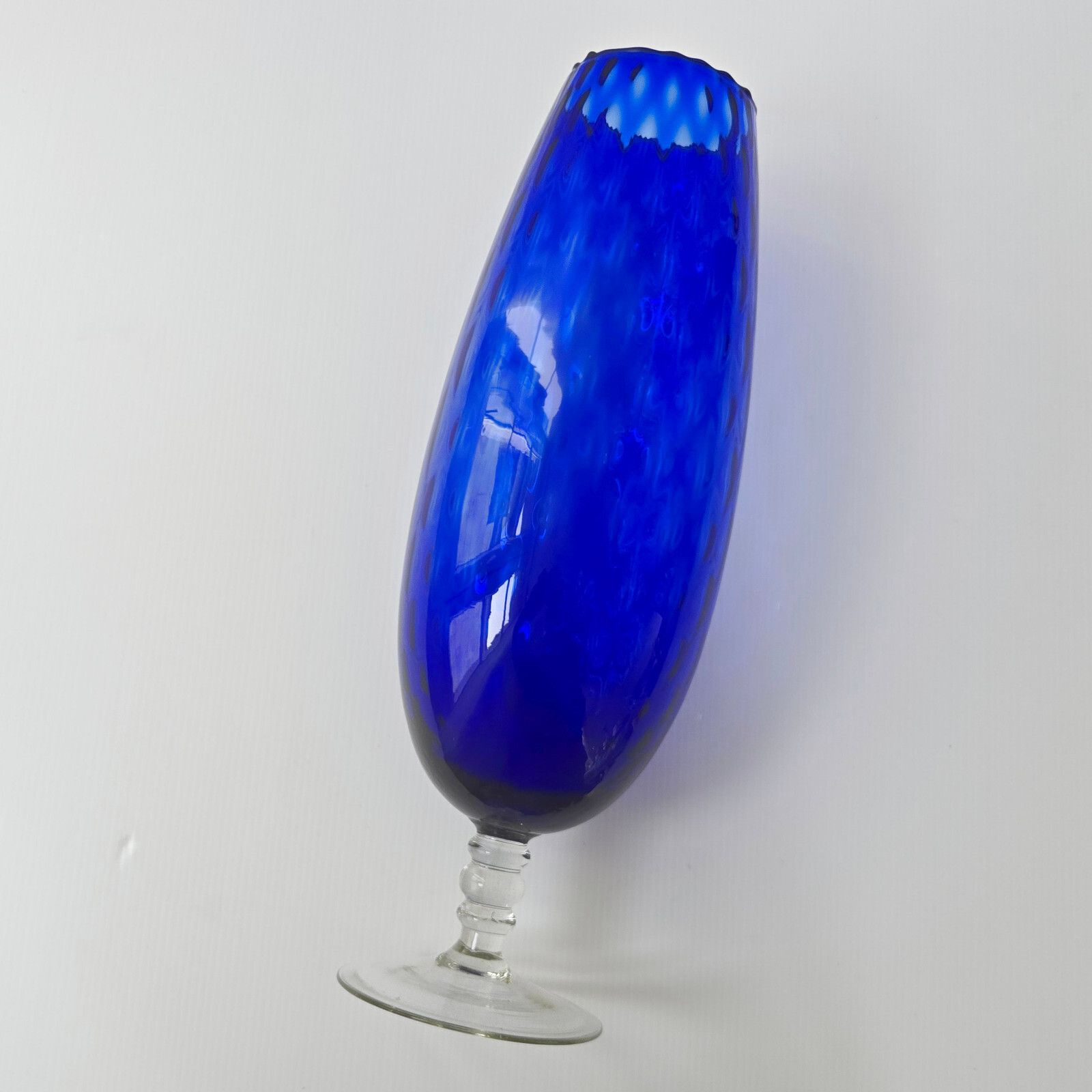 Vintage 1970s Italian Cup Vase Polished Glass 70s Retro 70s Cobalt Blue photo vinterior